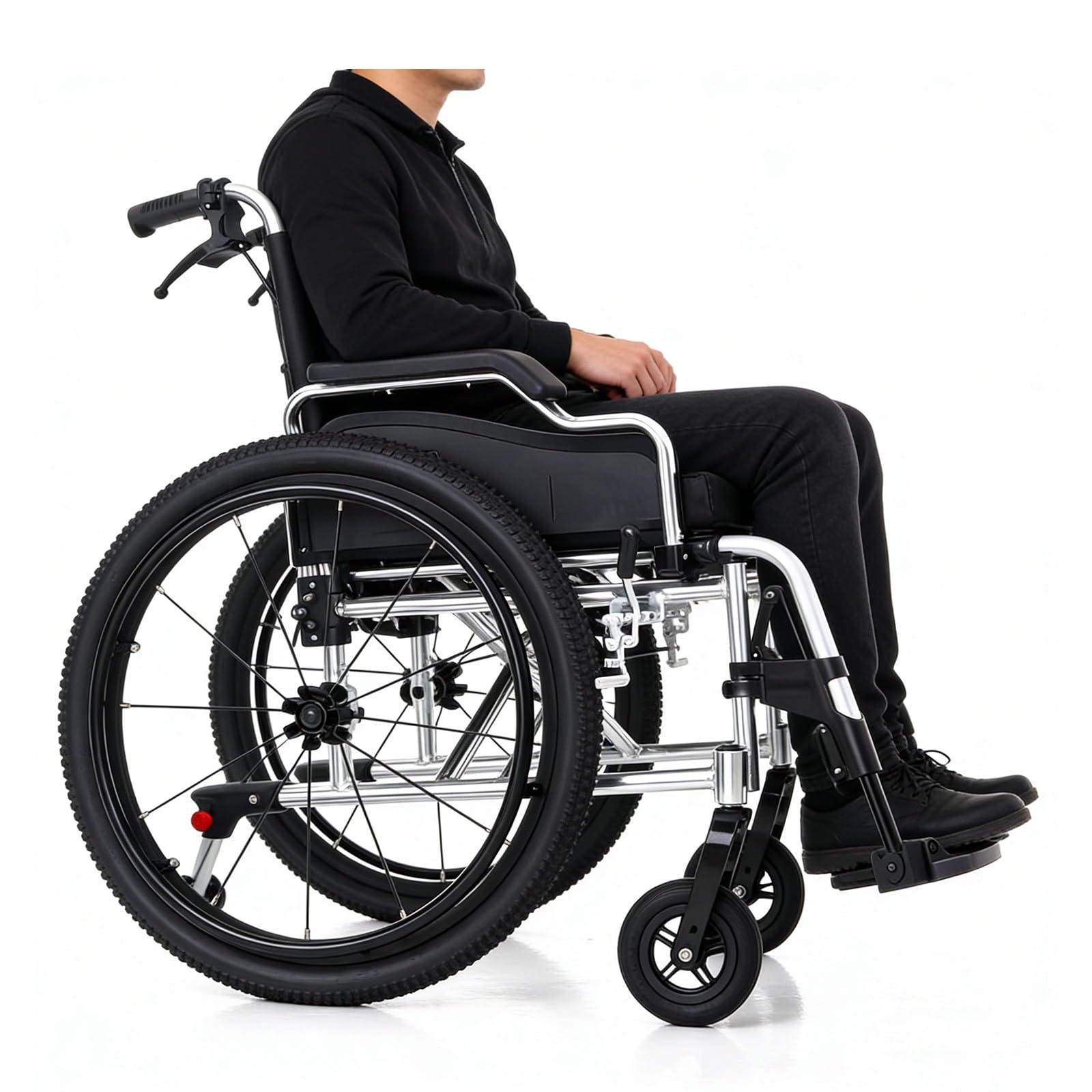 Silla de Ruedas Deportiva Manual Plegable,Ultraligera de Aleación de Aluminio, Extracción con un botón,Silla De Transporte De Ruedas Grandes De Ocio,Transporte Fácil