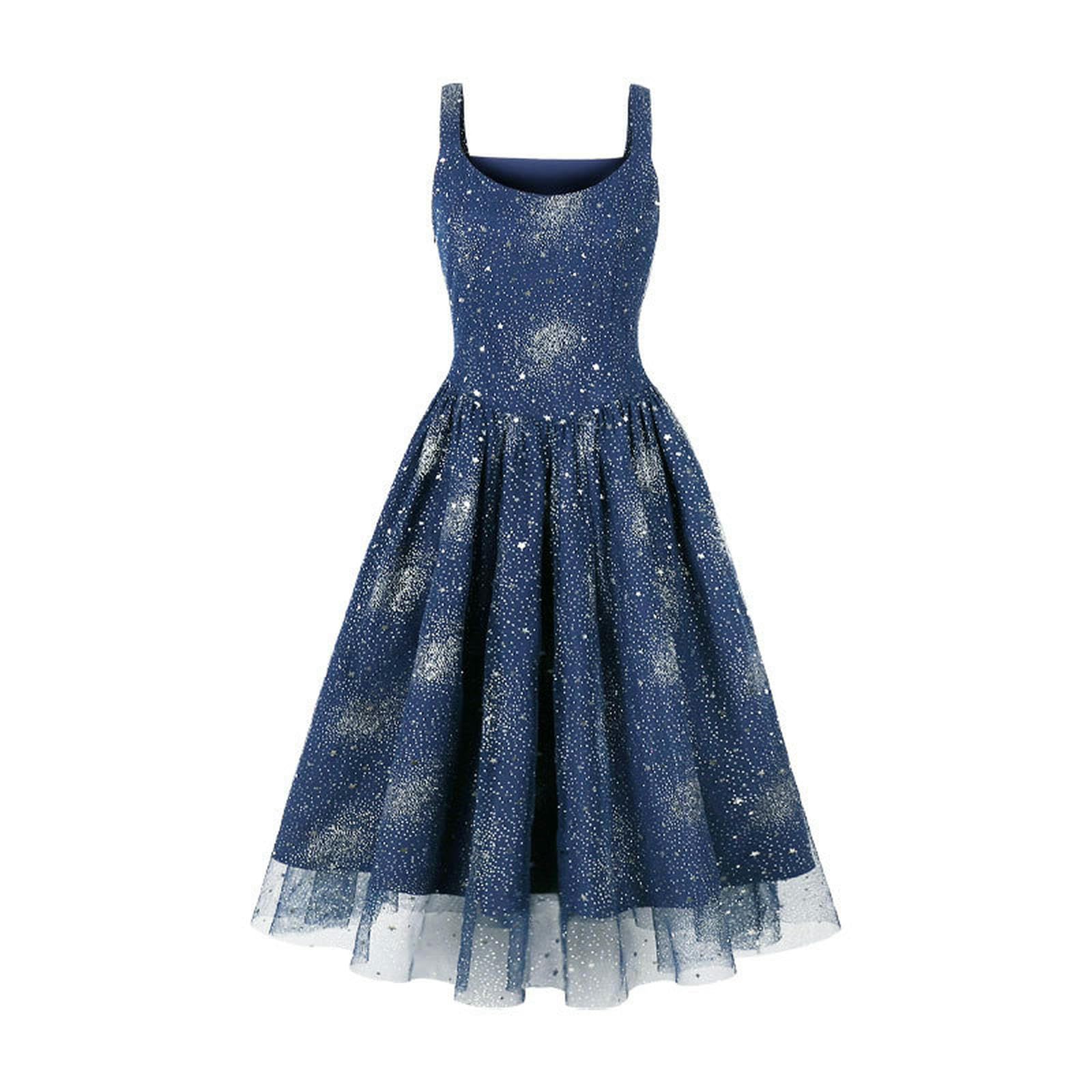 Robe de banquet en maille extensible avec bretelles fines couleur bleu L