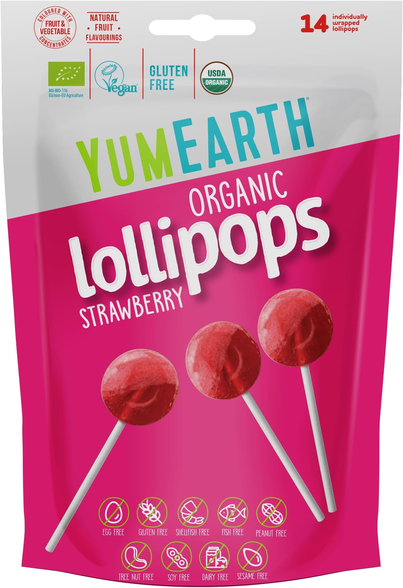 Yumy Earth Organic Lollipops Strawberry Smash, 85 Gm