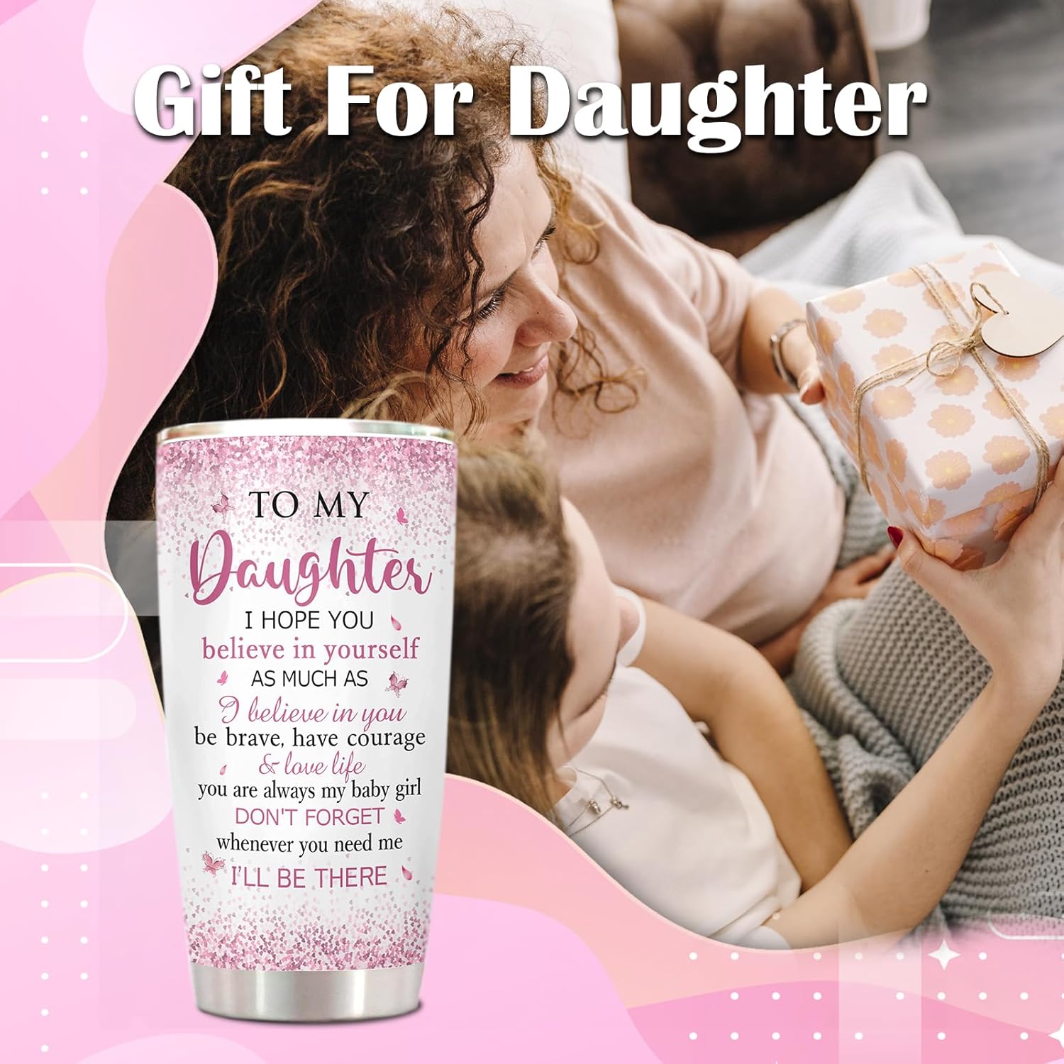 ZANIION Daughter Gift from Mom Dad Tumbler 1PC - Daughters Cup - To My Girl Gifts from Mother/Father, Christmas Mothers Day Birthday Gifts for My Girl Present for Adult Daughter Cup 20oz - Image 8