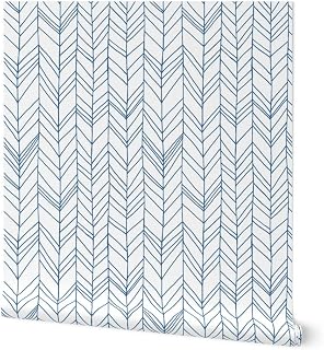 Spoonflower Peel & Stick Wallpaper 6ft x 2ft - White Old Large Herringbone Chevron Feather Boho Geometric Arrows Custom Removable Wallpaper