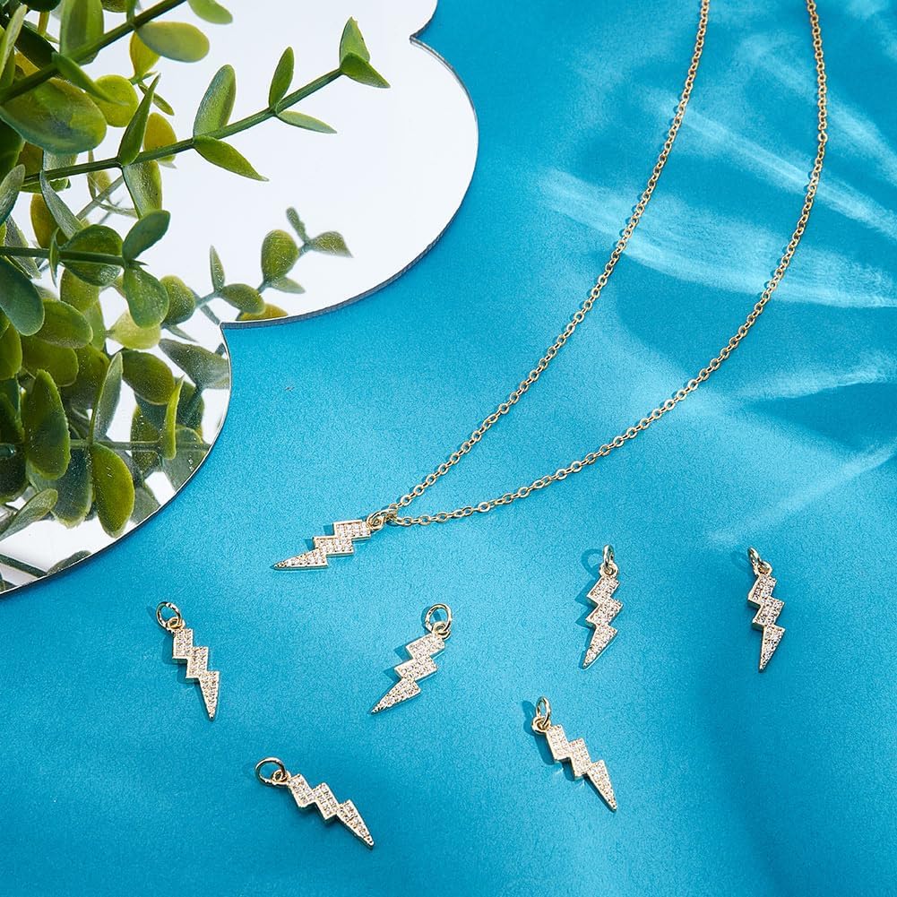 Beebeecraft 1 Box 12Pcs Cubic Zirconia Lightning Charms 18K Gold Plated Brass Flash Thunder Charms for Bracelet Necklace Earrings DIY Jewelry Making - Image 3