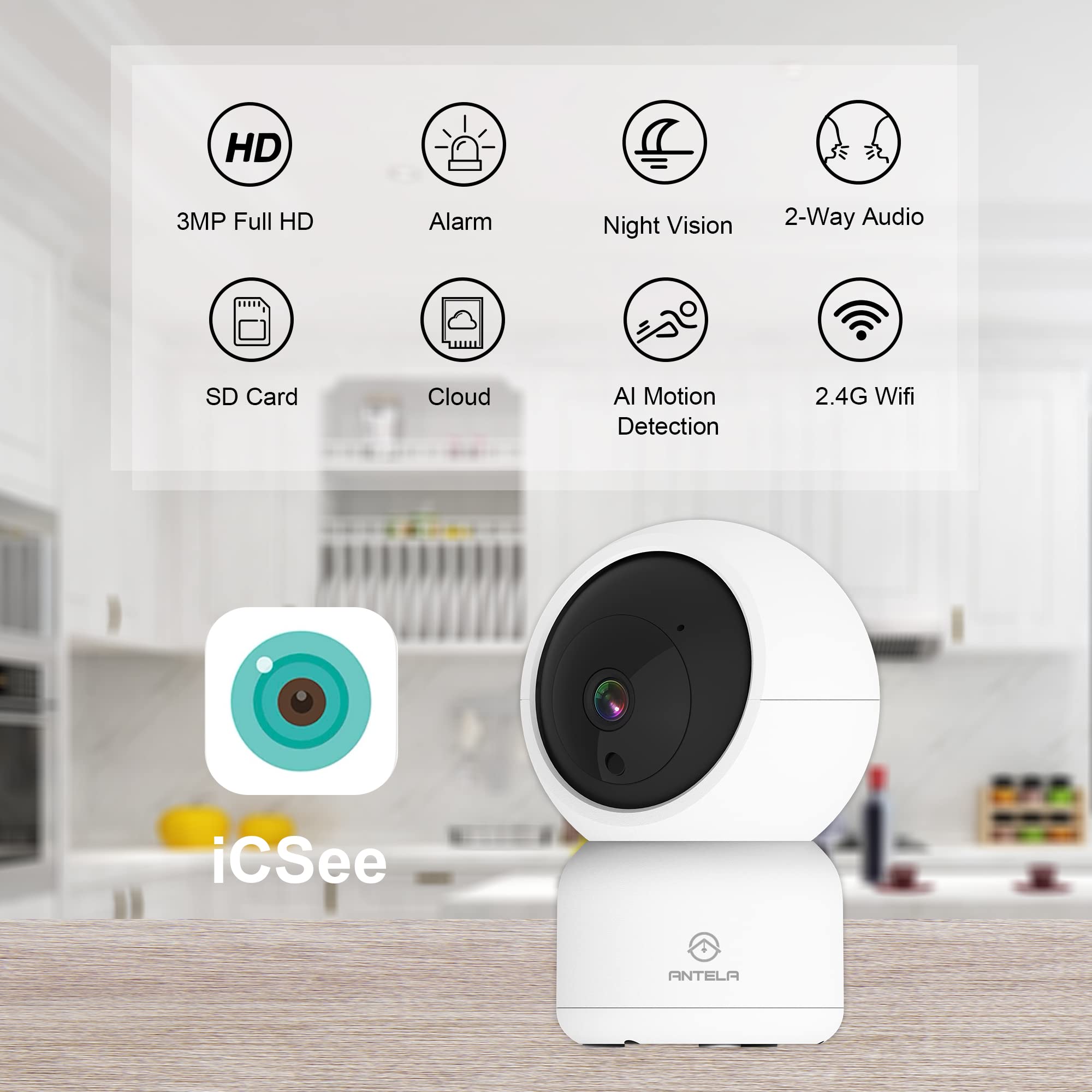 Caméra Wi-Fi Intérieure 3 Mpx Avec écran 2,4" - Appel En Un Bouton, Rotation 355°, Vision Nocturne, Compatible Alexa - 8