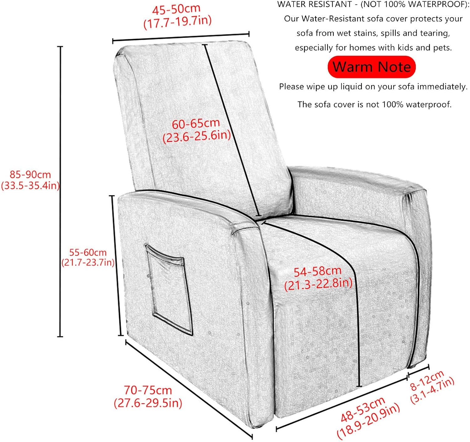 Waterproof Small Recliner Chair Covers, 4 Piece Stretch Recliner Slipcovers for Small Recliner, Elastic Lazyboy Covers with Storage Pocket, Machine Washable Sofa Protector (Light Mocha)