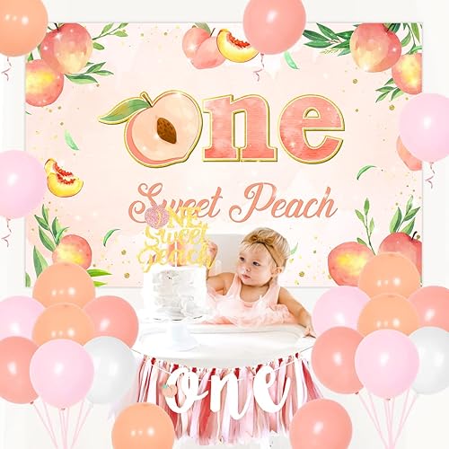 Miniatura 2 de Decoración de cumpleaños de durazno dulce para el primer cumpleaños, decoración para niñas, un dulce melocotón, telón de fondo para primera silla de