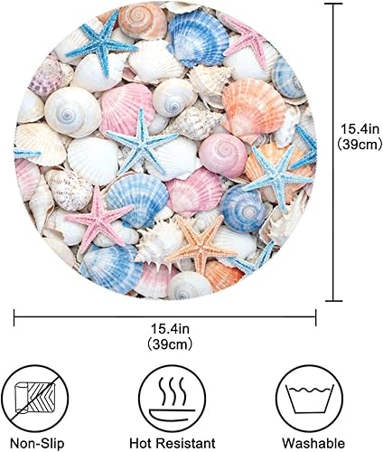 Miniatura 4 de Soft Color Shell and starfishes Round placemats wipable placemats for Dining Table Set of 4 15x15 in individuales para mesa de comedor Elegantes