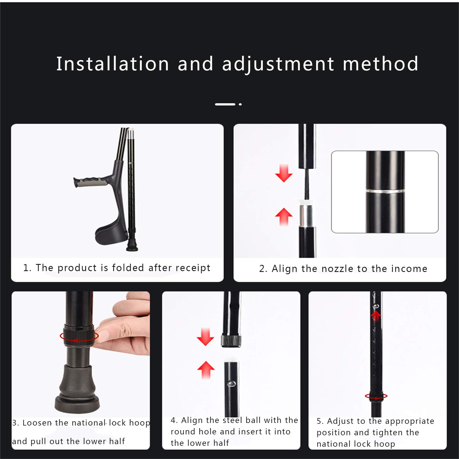 Muletas de antebrazo de aluminio ligeras ajustables con agarre ergonómico, bastón de mano para personas mayores y discapacitadas