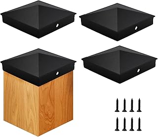 Azdele 4x4 Heavy Duty Aluminum Pyramid Post Caps Cover for 4x4 Nominal Wood Post(True 3.5" x 3.5"), with Matte Finish Powder Coated Surface, for Fence Wood Post of Decks or Corridors Black 4 Pack