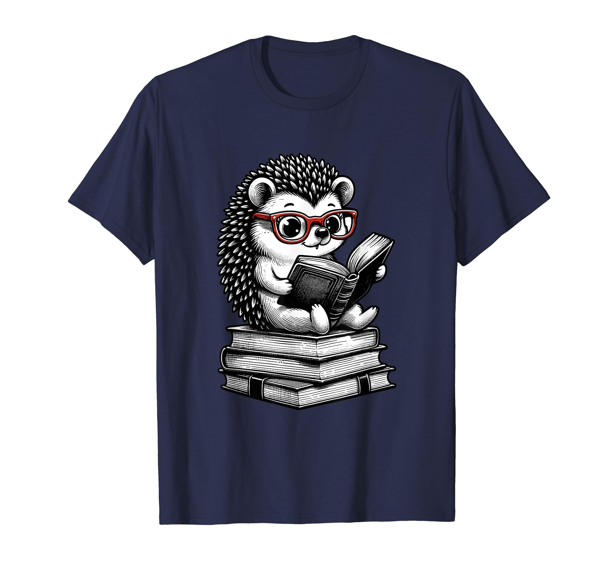 Cute Hedgehog Book Nerd Funny Readers T-Shirt