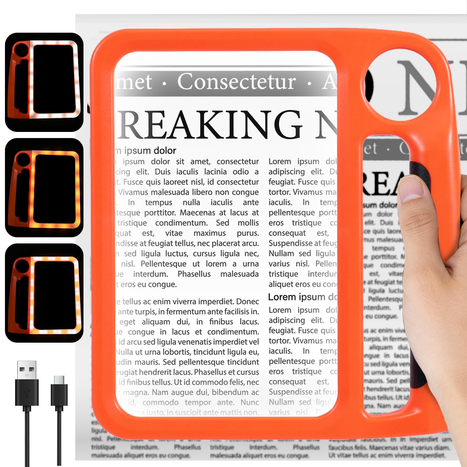 Magnifying Glass with Light, 5X 10X Rechargeable Handheld Magnifying Glasss for Reading, 48 LEDs & 3 Modes Large Magnifier for Seniors Low Vision Small Print