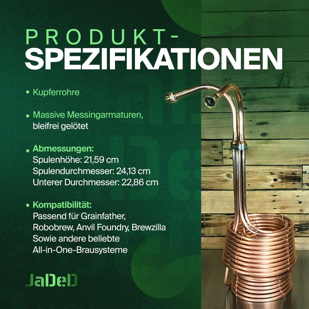 Jaded Brewing Scylla Kupfer-Würzekühler für Bierbrauset | Dreifachspiral-Immersionskühler für All-in-One | Passend für Grainfather, Brewzilla, Anvil Foundry | Für Kessel mit Heizelementen
