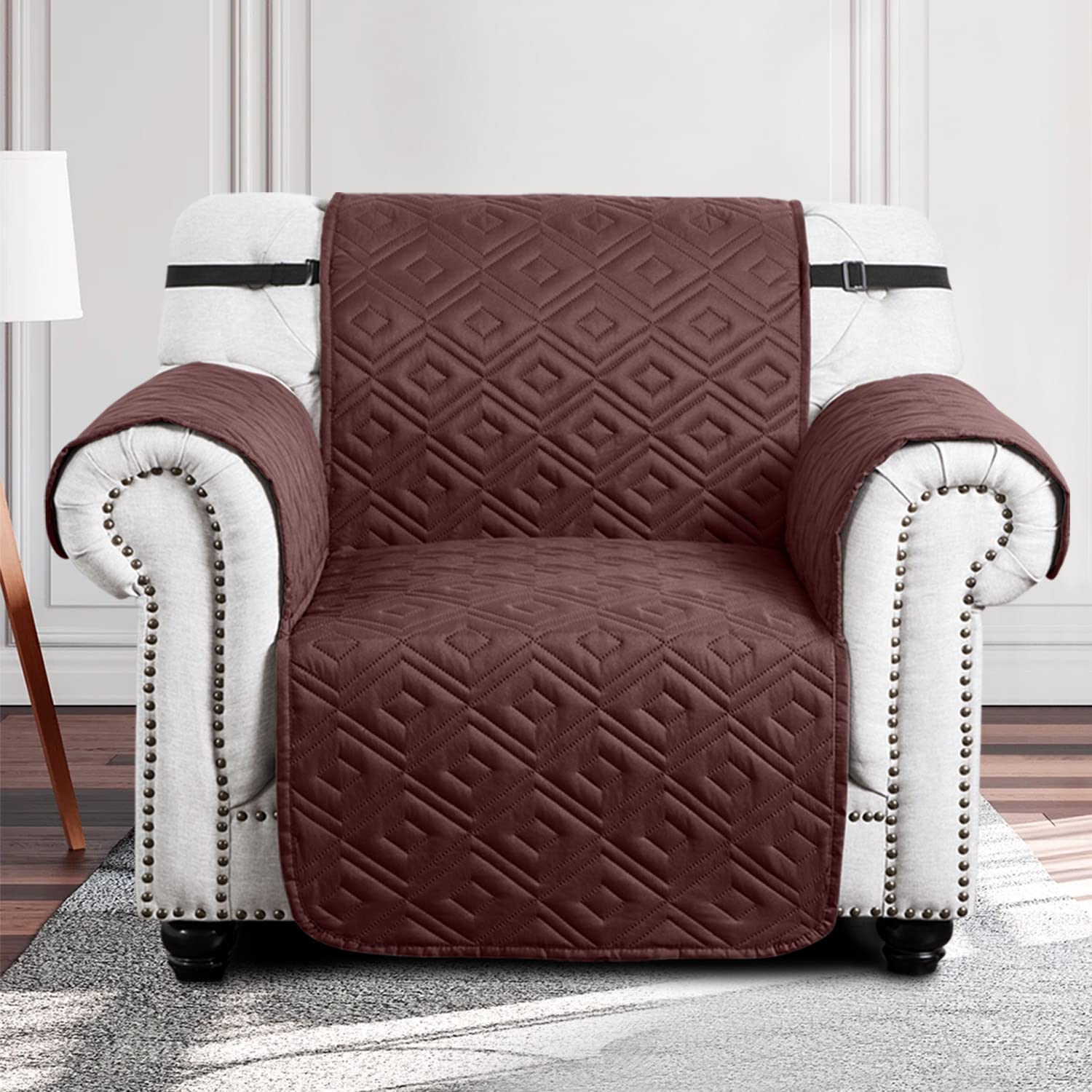 Moonlight Bedding Funda de sofá reversible de 1 plaza, fundas de sofá impermeables, acolchadas, correas elásticas ajustables, protectores de sofá de mascotas y niños (marrón-beige)