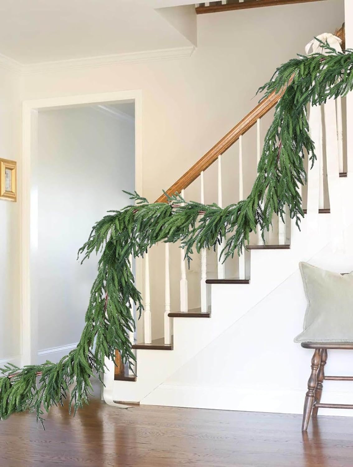 Lvydec Christmas Norfolk Pine Garlands, Real Touch Artificial Pine Greenery Garlands Faux Cedar Garland for Mantle, Holiday Indoor Outdoor Fireplace Winter Christmas Decor (6Ft) - Image 3