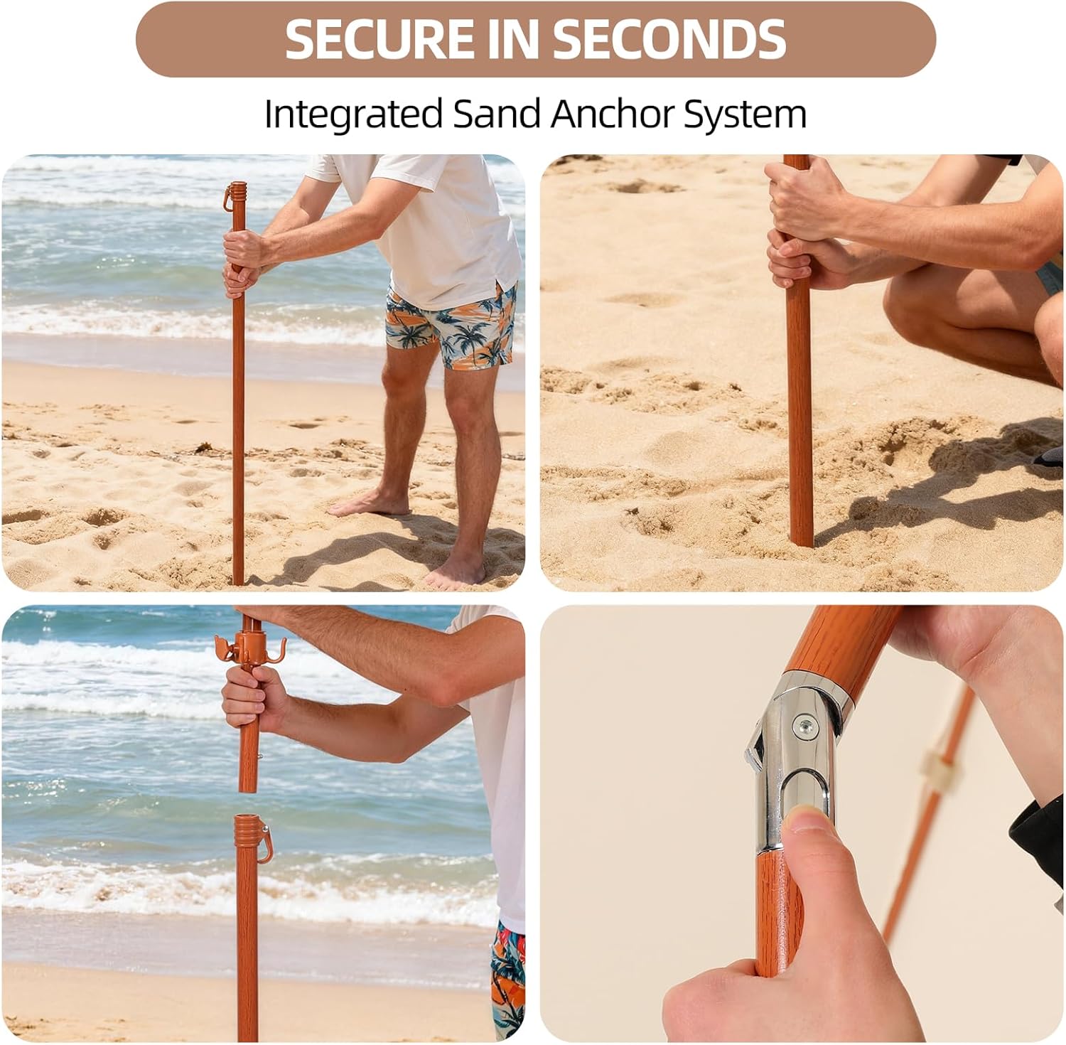 7.3ft Boho Beach Umbrella with Integrated Sand Anchor & Reinforced 8mm Ribs – Heavy Duty Windproof Fringe Patio Umbrella, UPF 50+ Sun Shade with Tilt Mechanism & Carry Bag for Outdoor, Garden, Seaside (Cream/White)