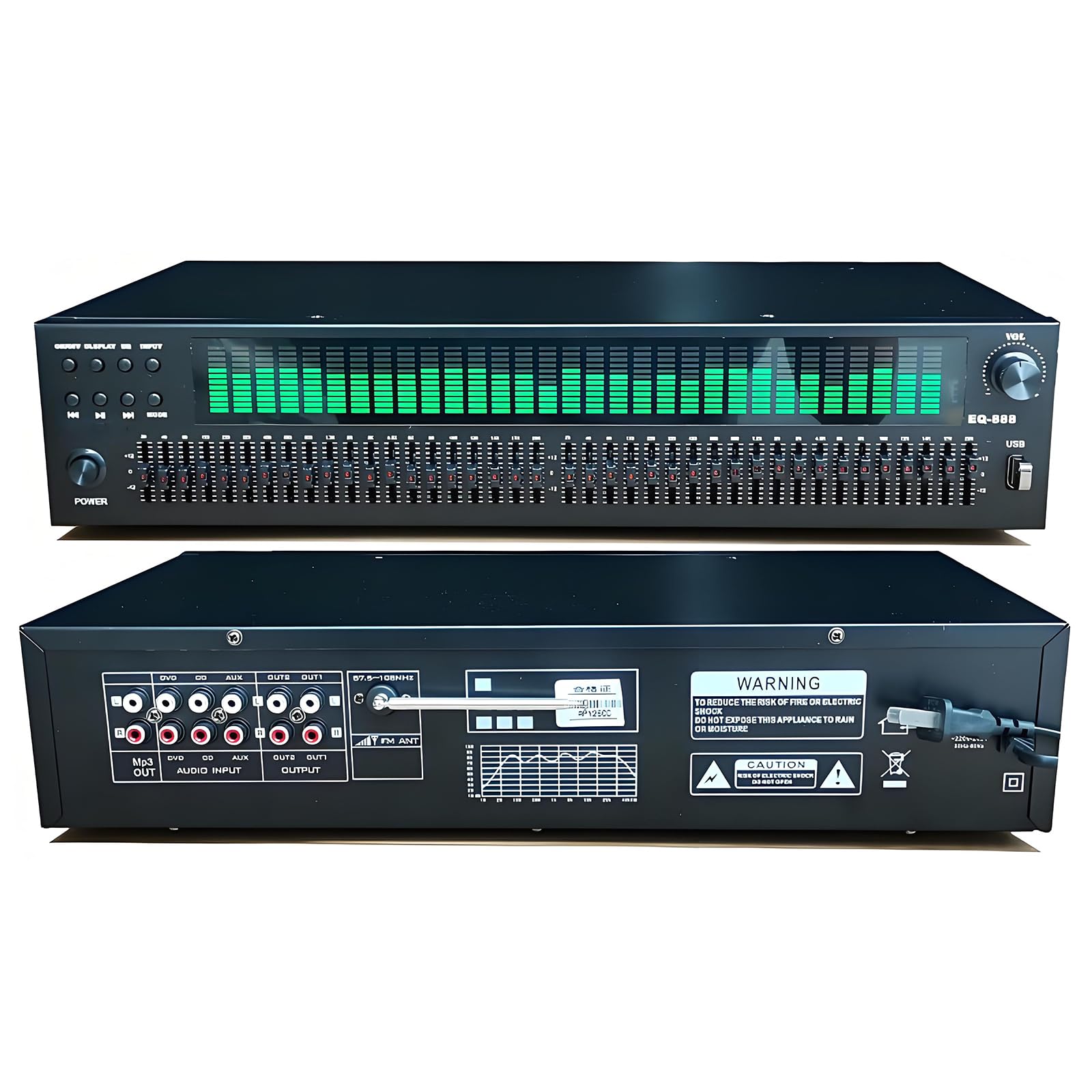 Ecualizador Gráfico Digital Estéreo, Procesador De Ecualización con Visualización De Espectro De Audio, Doble Canal, Bluetooth Integrado, Reproducción USB, Control Remoto, para Audio De Ktv