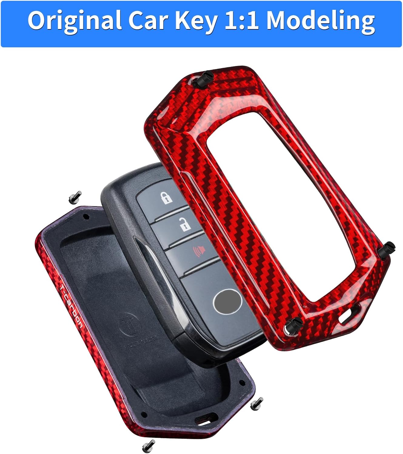 T-carbon Heavy Duty Key Fob Cover Compatible with Toyota Venza 2021-2025, Real Glass Fiber Key Fob Case Shell Replacement Compatible with RAV4 Prime Land Cruiser Fortuner Hilux, Red