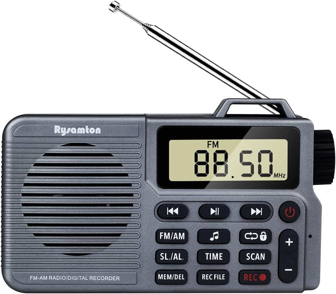 Portable AM/FM Radio, Small Pocket Radio with Bass Speaker, Support Micro SD Card and Record, Long Battery Life, Alarm and Sleep Function
