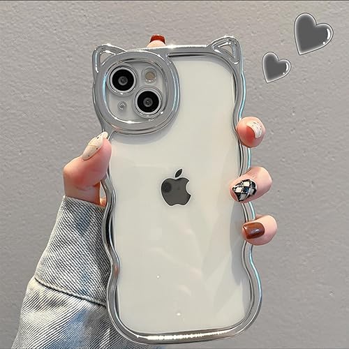 ZCDAYE Funda para iPhone 11, bonito diseño de orejas de gato 3D de lujo, parte trasera con purpurina brillante, forma ondulada, suave TPU para