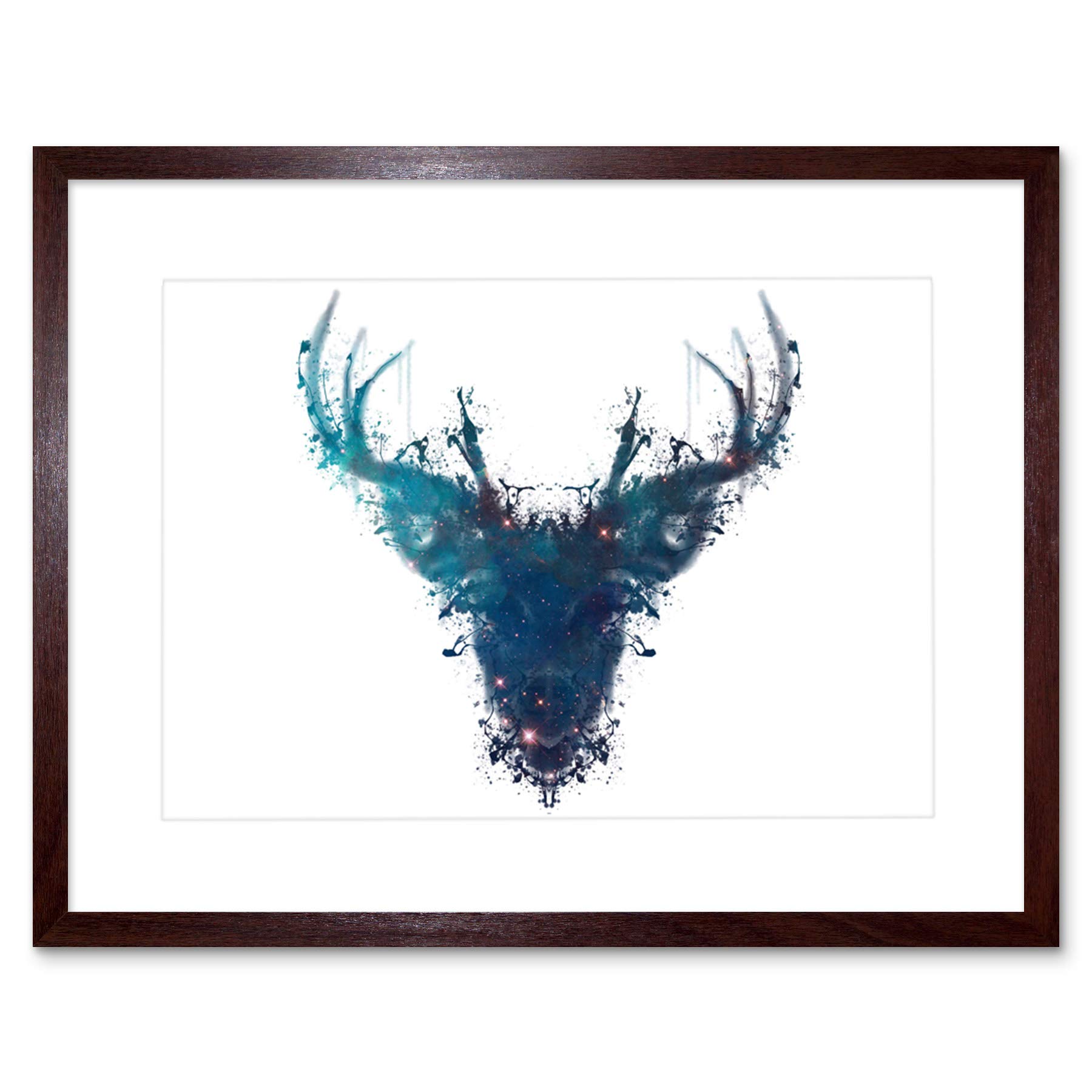 Wee Blue Coo Painting Digital Graphic Ink Splat Deer Stag Evry Framed Wall Art Print