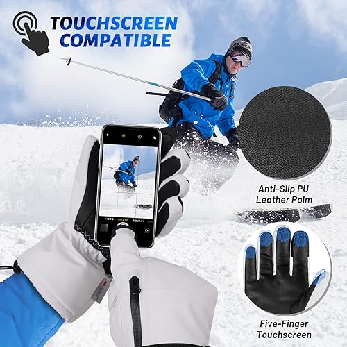 Miniatura 4 de Guantes de esquí unisex impermeables para pantalla táctil para hombres y mujeres, 3M Thinsulate guantes de nieve de invierno con bolsillo
