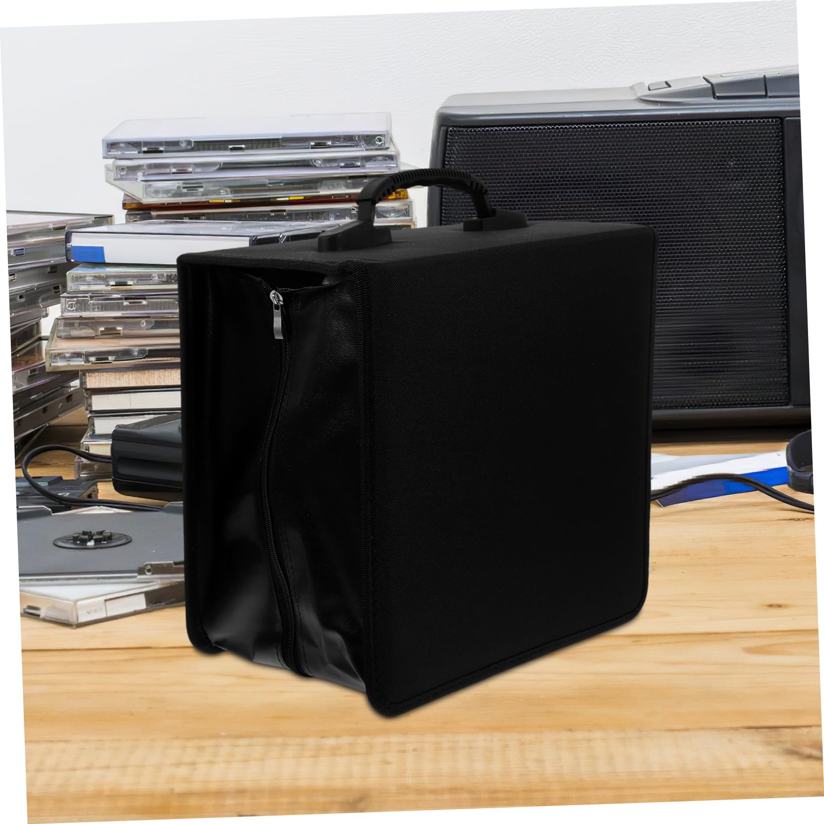 Hemobllo Porta CD e Dvd in Pu con Maniglia Custodia da Viaggio per Auto e Casa Organizer con Cinturino da Polso per Protezione Dischi e Piccoli Oggetti