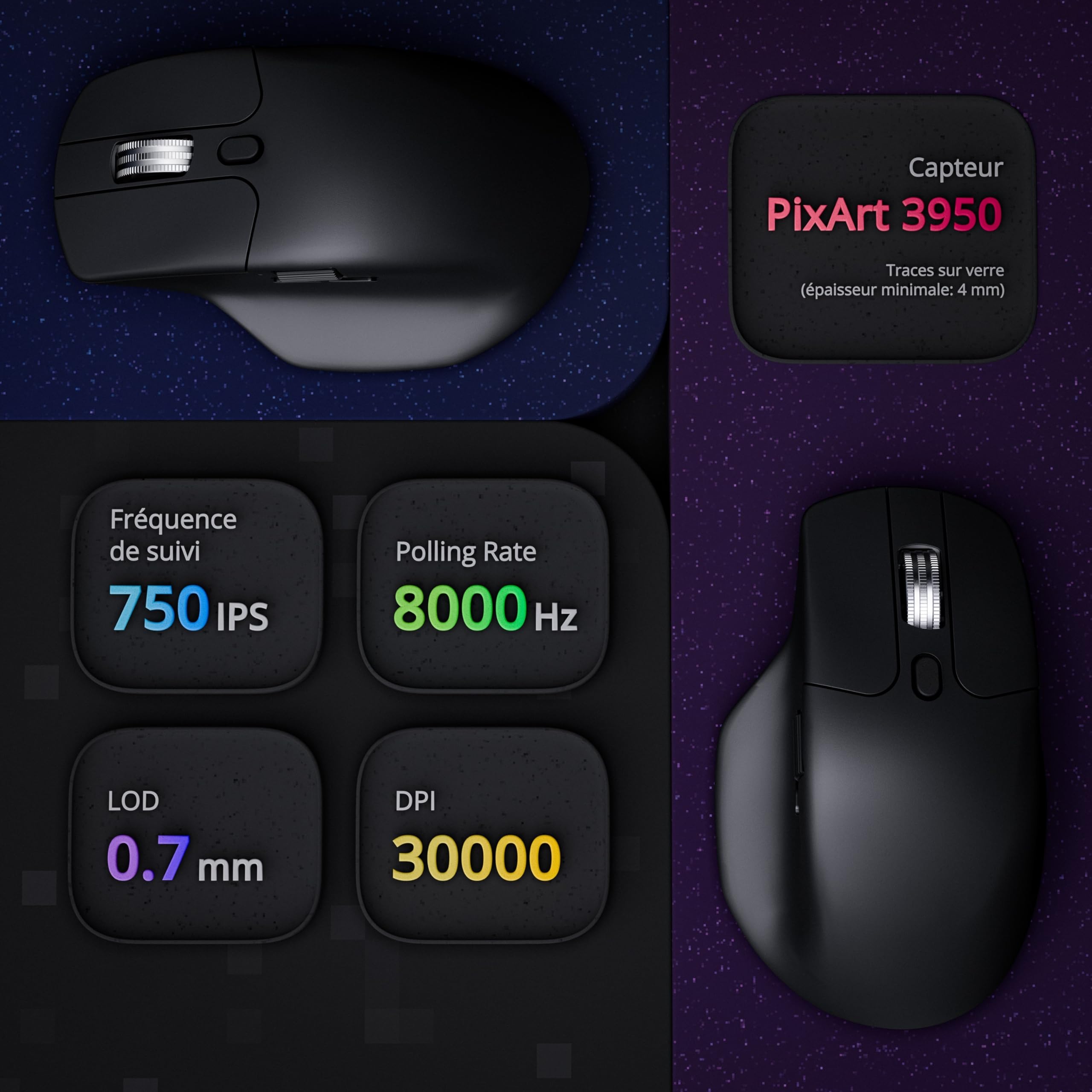 Keychron M6 Souris Silencieuse sans Fil, 2.4 GHz/BT 5.3/USB-C, 8000Hz, PixArt 3950, Molette en Métal, Autonomie Jusqu’à 120h, Programmable Via Launcher, Souris Gamer pour Windows, Mac et Linux, Noir