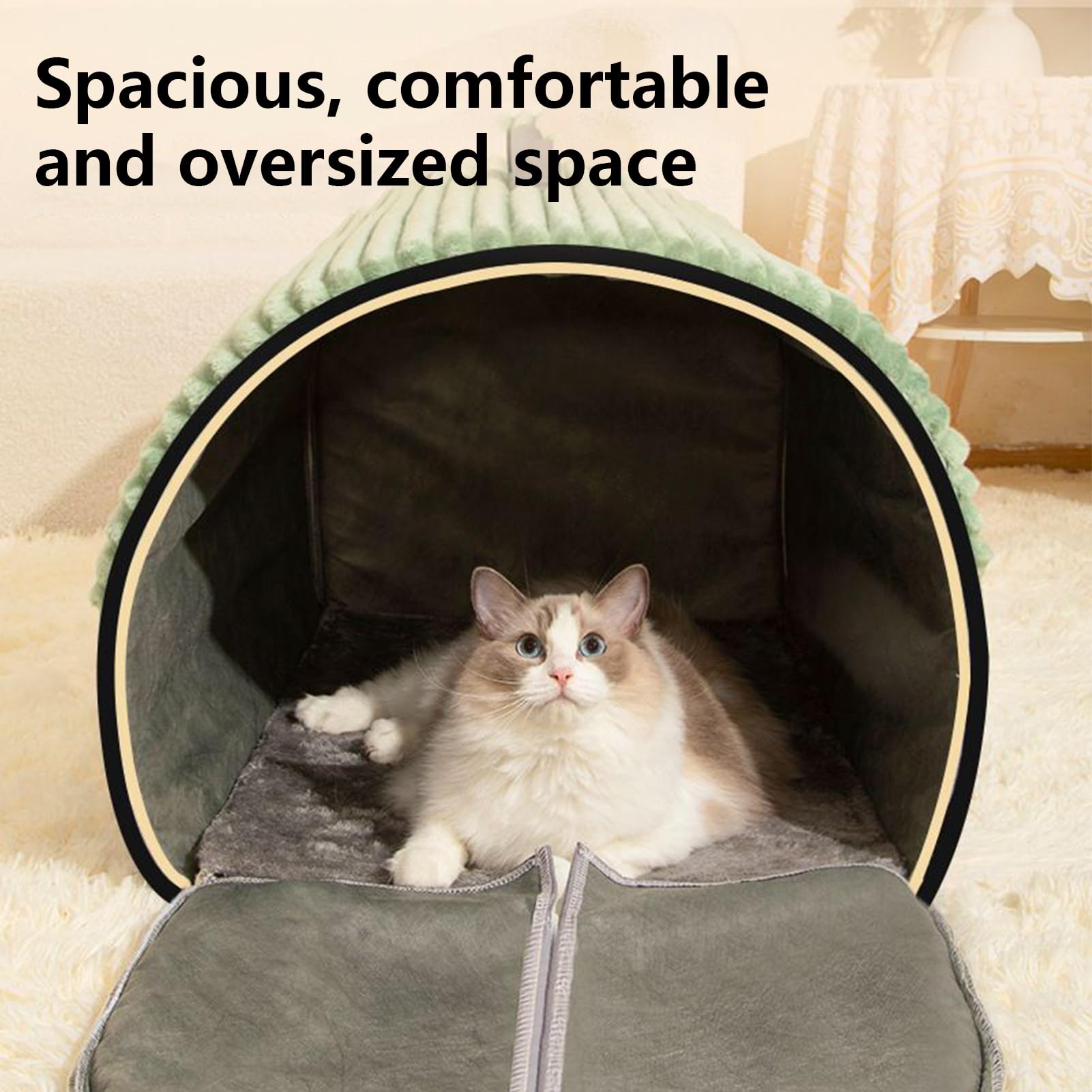 سرير قطط مغلق، عش للحيوانات الاليفة قابل للازالة - سرير منزل للقطط قابل للغسل - للجراء والحيوانات الصغيرة في المنزل وغرفة المعيشة وغرفة النوم ومنطقة اللعب والشقة