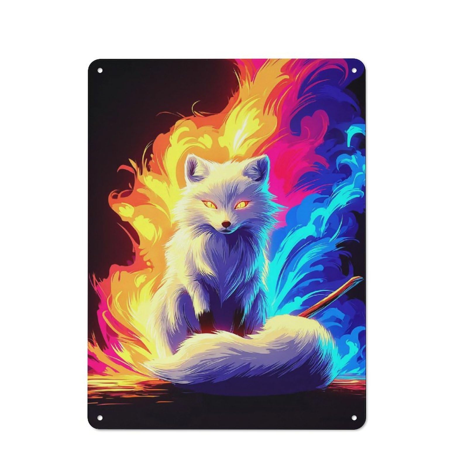 Junmoney Flame Fox Aesthetic Artwork Retro Metal Plaque 40X30cm For Guest Room Or Hallway, Housewarming Present For People Styling Guest Room And Hallway