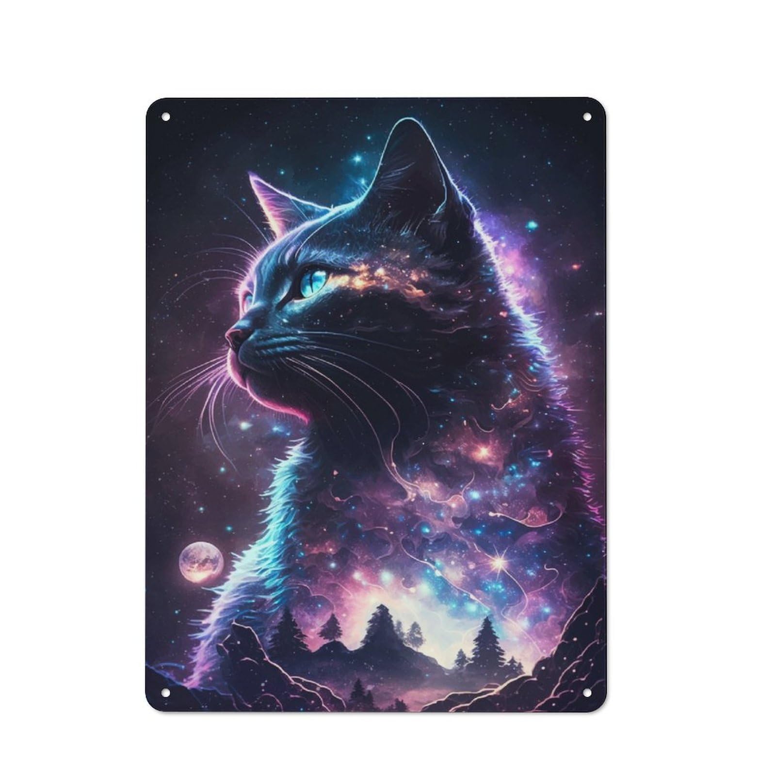 Junmoney Cat Galaxy Metal Sign 40X30cm With For Home Bar Wall, Rustic Decor, For Collectors Decorating Home Bars And Entertaining Spaces