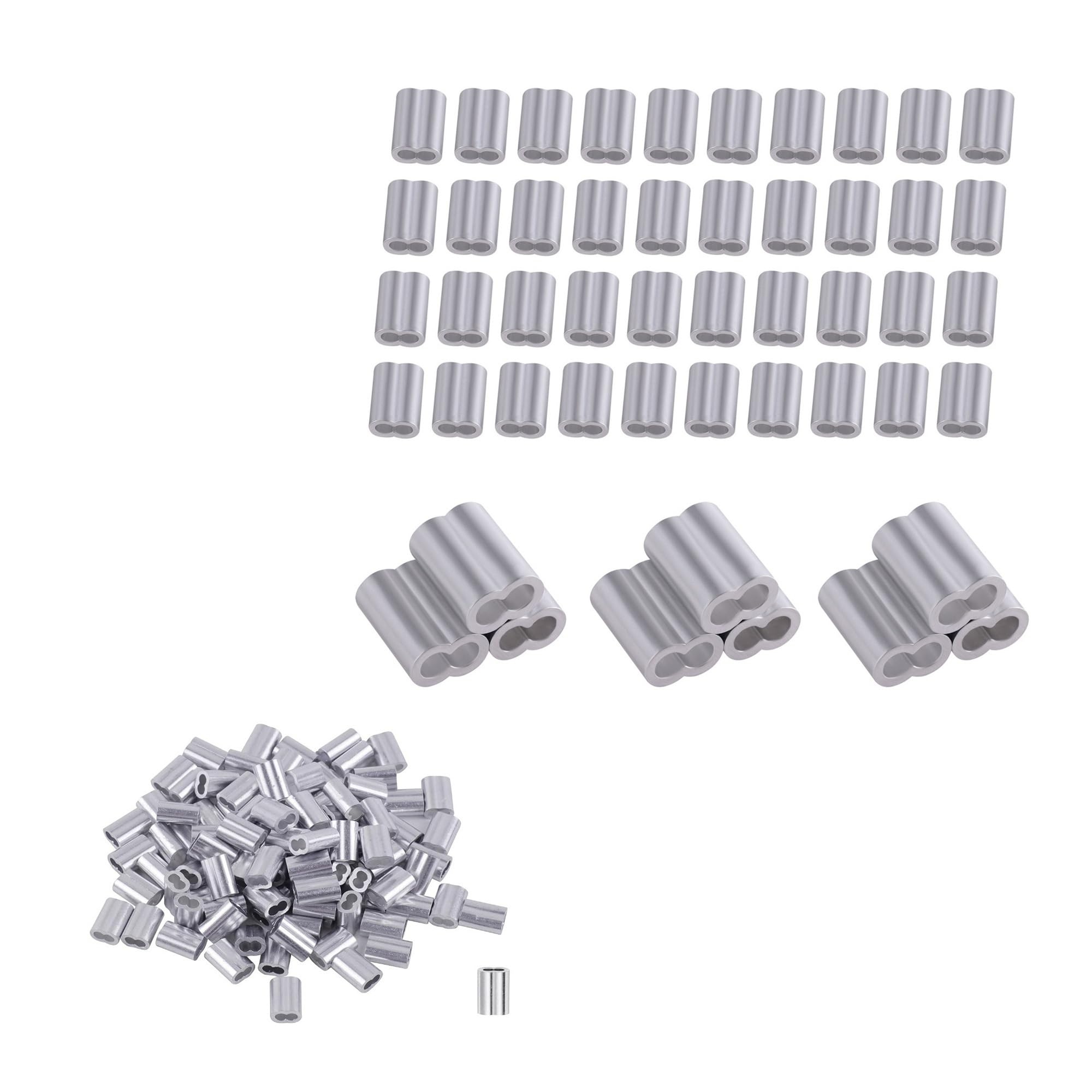 Virole de câble métallique en aluminium, manchon à sertir de câble, bague de serrage à boucle, 440 pièces