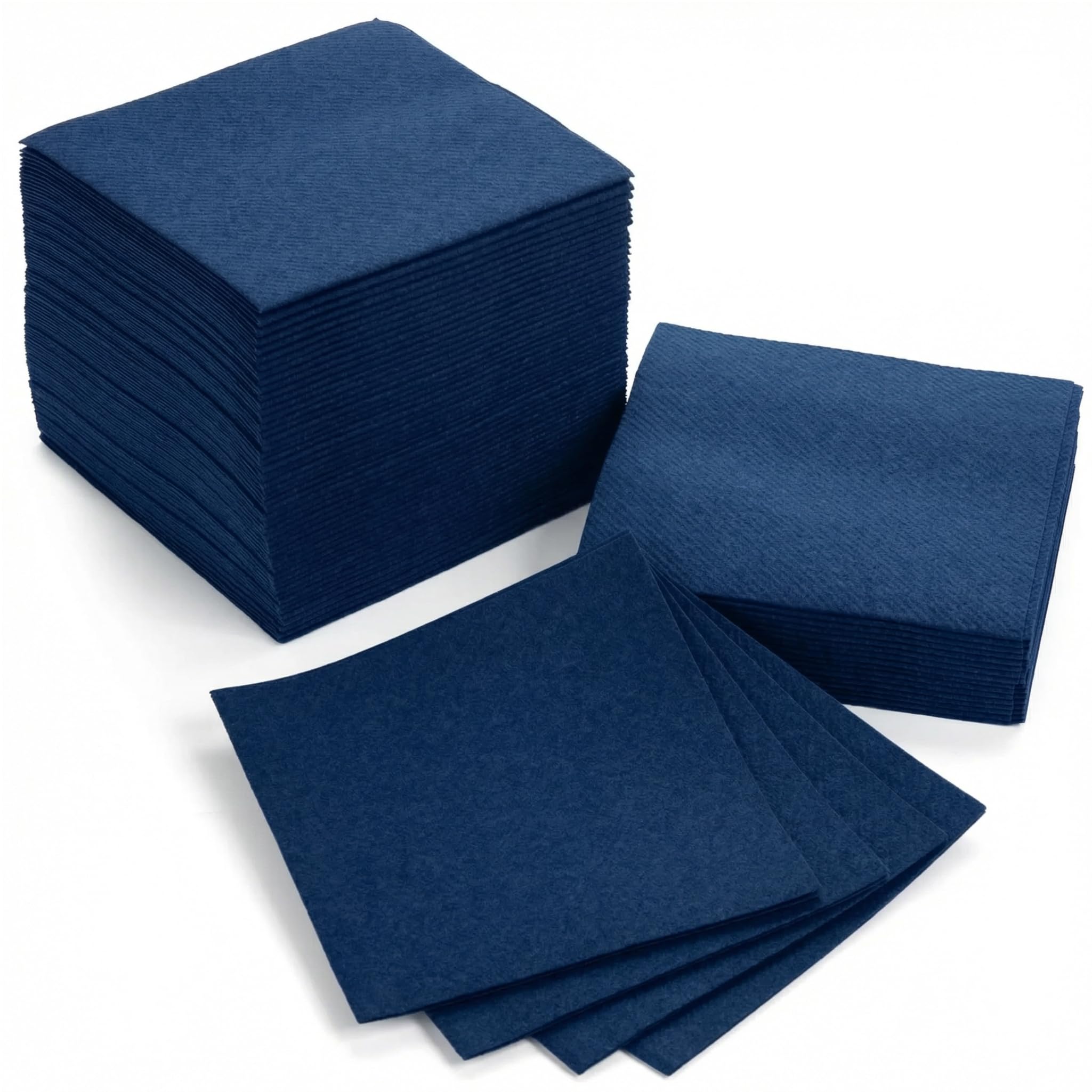 AH AMERICAN HOMESTEAD Cocktail Napkins - Linen-Like Disposable Beverage Bar Napkins - Bulk Square Napkins - Everyday Napkins, Party or Wedding (100 Count - Navy 4.75"x4.75")