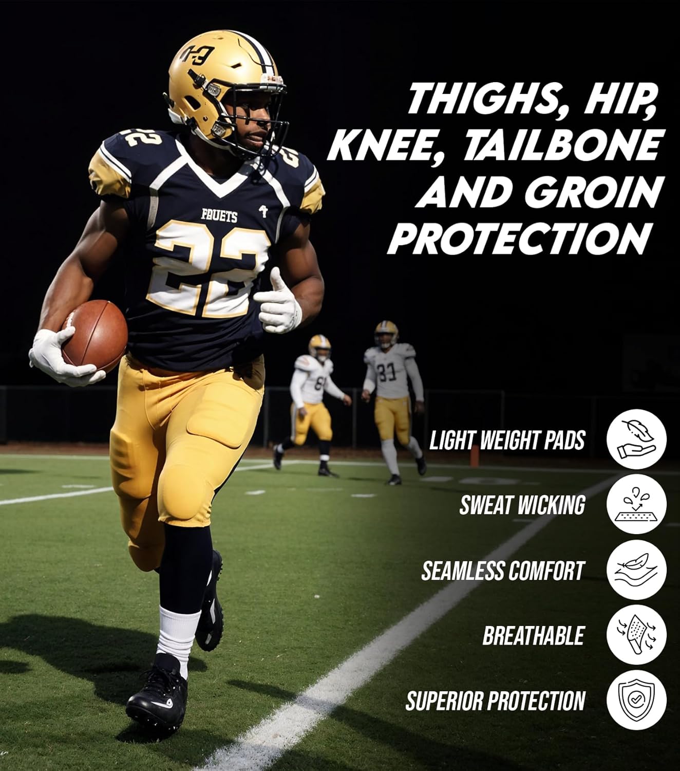 Exxact Sports Combat Men's Padded Compression Leggings, 7-Pad Football Girdle Pants with Cup Pocket, Integrated Hip, Thigh, Knee & Tailbone Protection for Game-Day