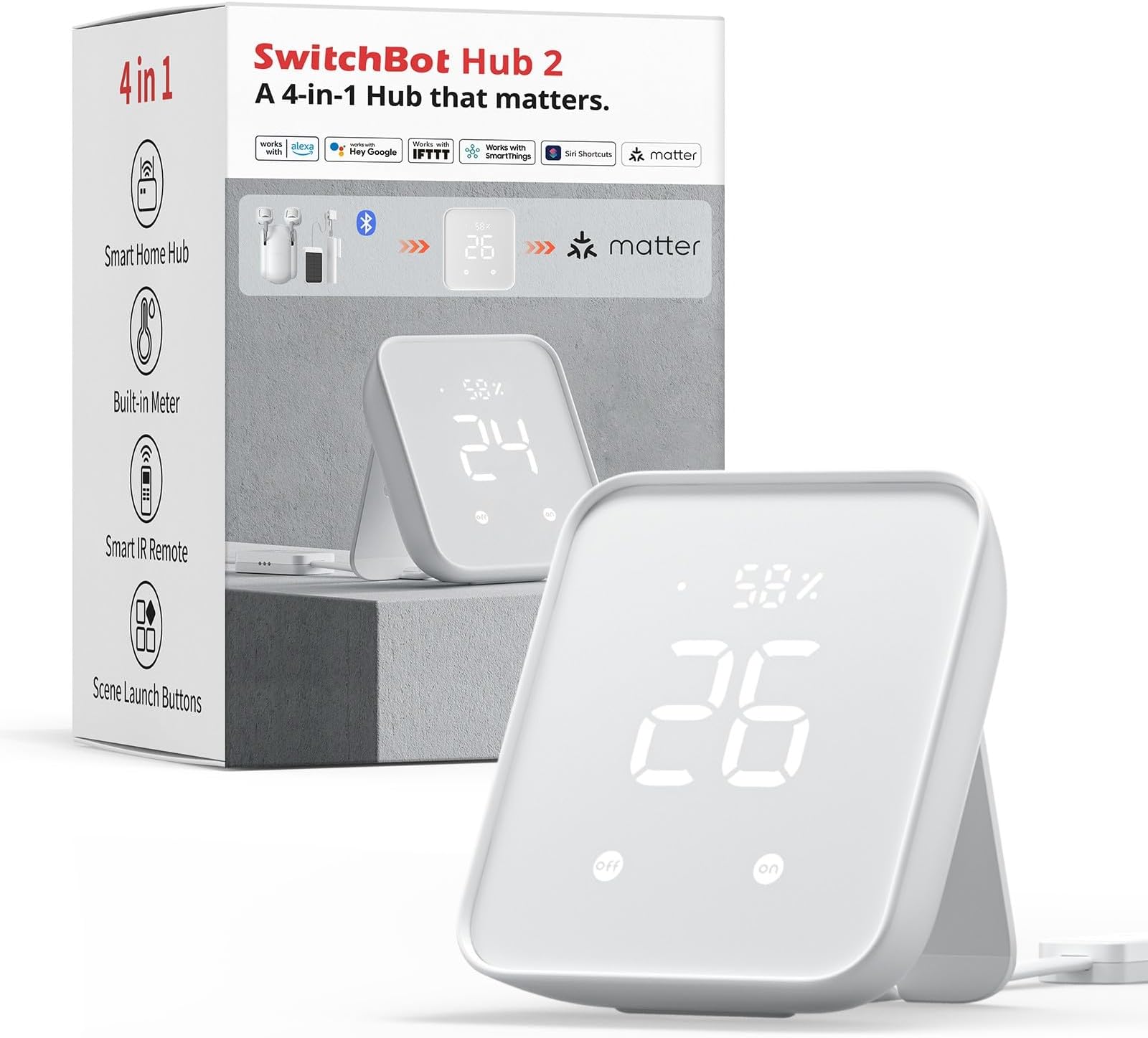 Matter Hub 2, work as a WiFi Thermometer Hygrometer, IR Remote Control, Smart Remote and Light Sensor, Link SwitchBot to Wi-Fi (Support 2.4GHz), Compatible with Alexa&Google Assistant