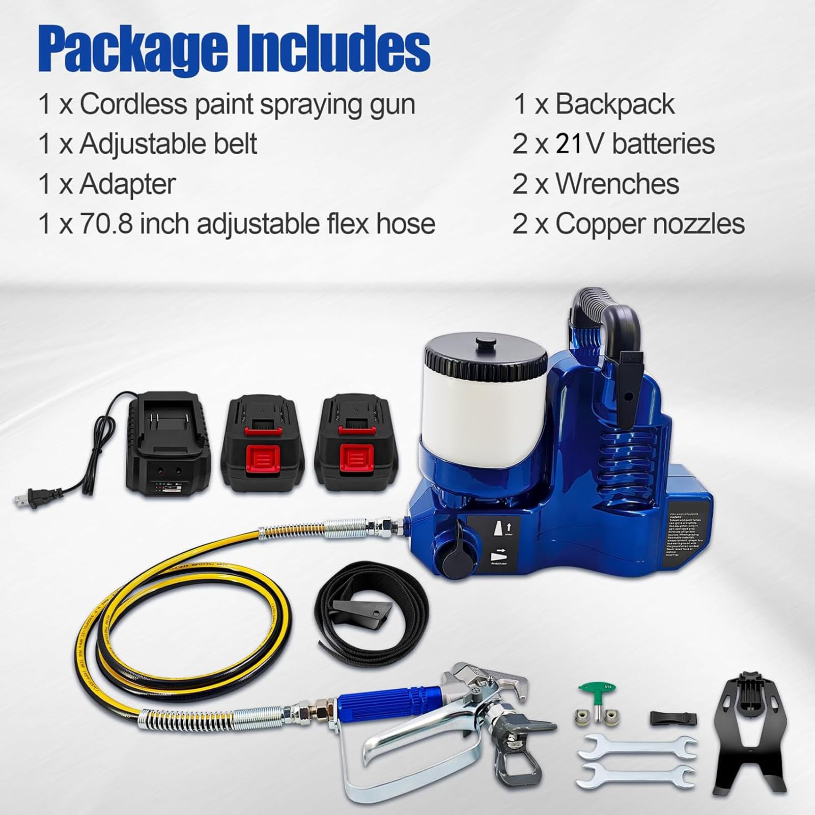 Pulverizador de Pintura Airless Inalámbrico 550W, Pistola de Pintura Eléctrica a Batería 21V, Máquina de Pintar Paredes Profesional con 6 Velocidades, Depósito 1.2L para Látex y Barniz