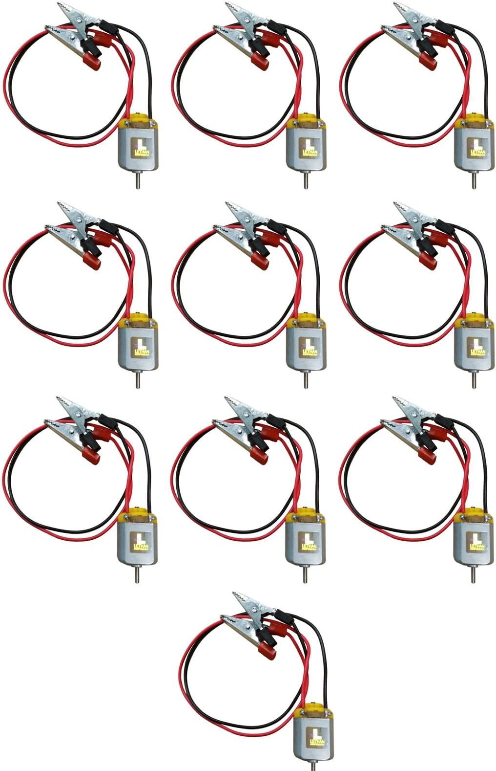 Lethan Corporation Bulk DC Miniature Motors 1.5V to 3.0V with 12" Alligator Clip Lead Wires, Package of 10, Simple Circuits