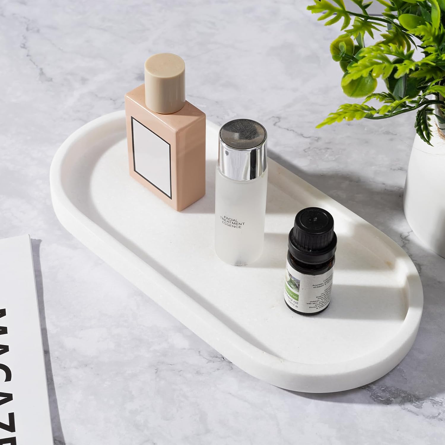 Elegant Ivory White Natural Marble Oval Tray 10x4.7 Inches for Bathroom Countertop, Vanity Jewelry & Perfume Organizer, Aesthetic Home Decor Accent - Image 4