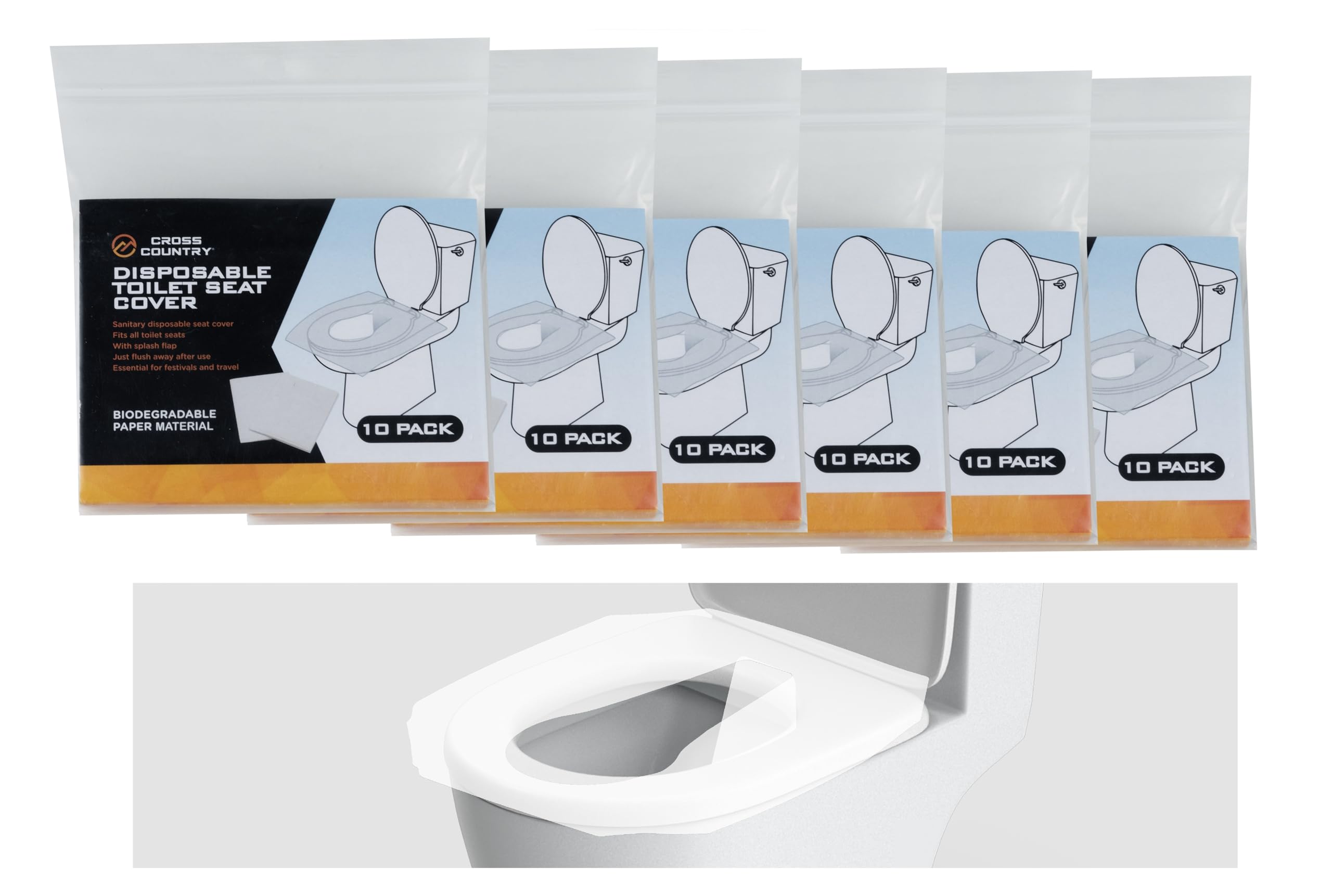 Cross Country Women's White 60 Pc Disposable Toilet Seat Covers – Flushable Toilet Seat Covers For Adults, Kids, Public Toilets, Camping, Travel & Festivals