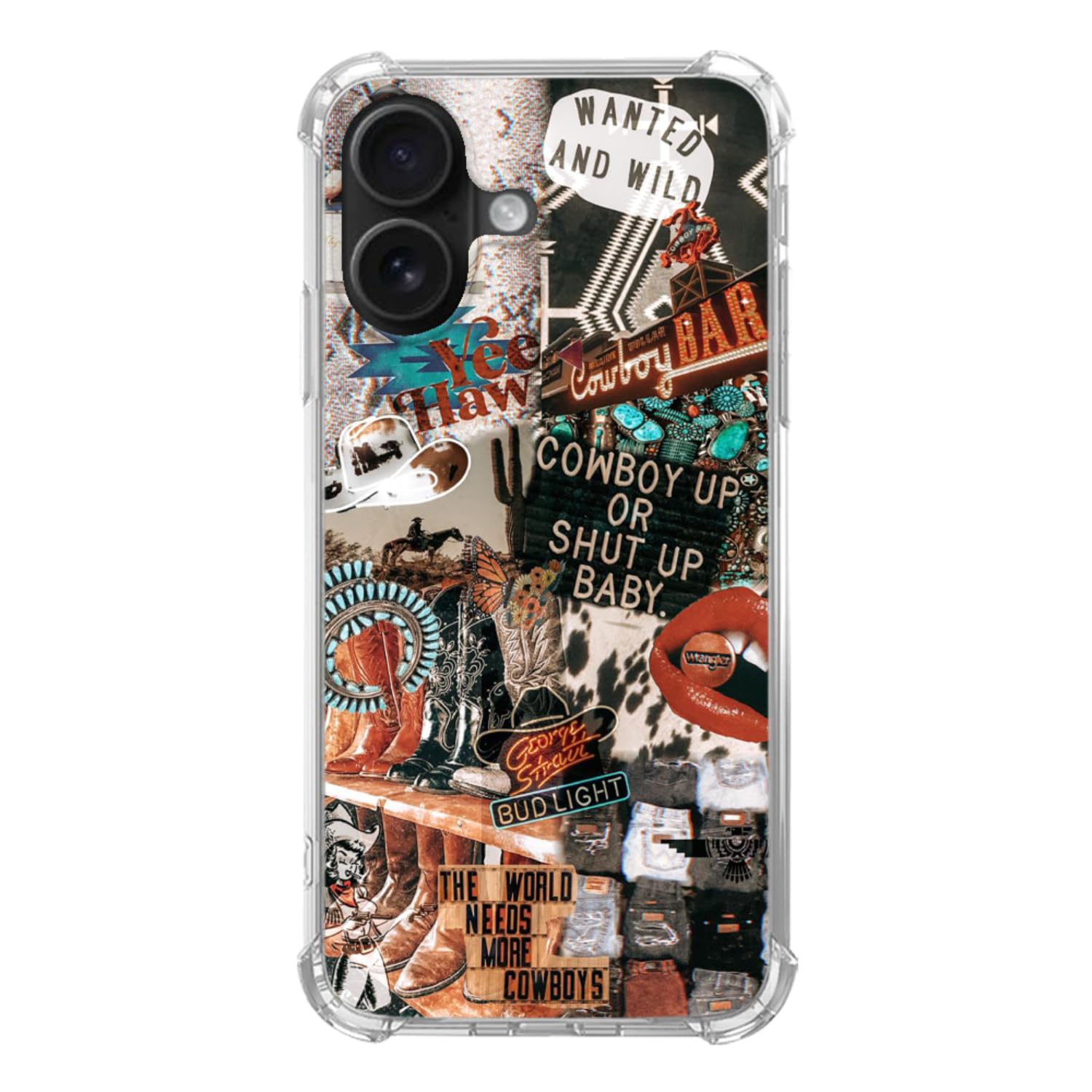 GialCenik Western Cowgirl Cowboy Collage Case for iPhone 16 Plus, Unique Trendy Design TPU Bumper Cover Case
