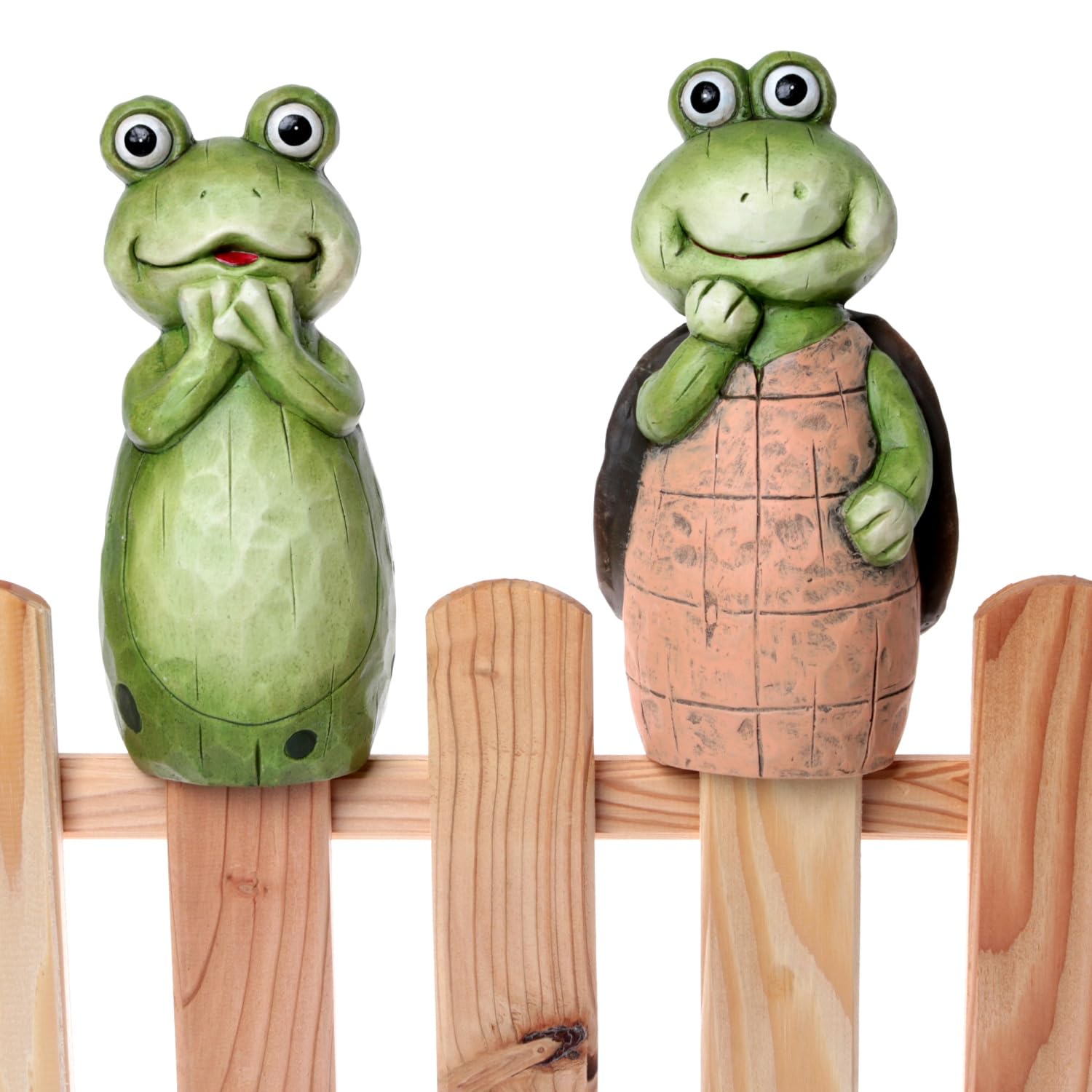 Annastore 2-TLG. Set Zaunhocker Frosch & Schildkröte H 22 cm aus Keramik | Zaunfiguren - Zauntiere Terracotta - Zauntier - Gartendeko Zaun