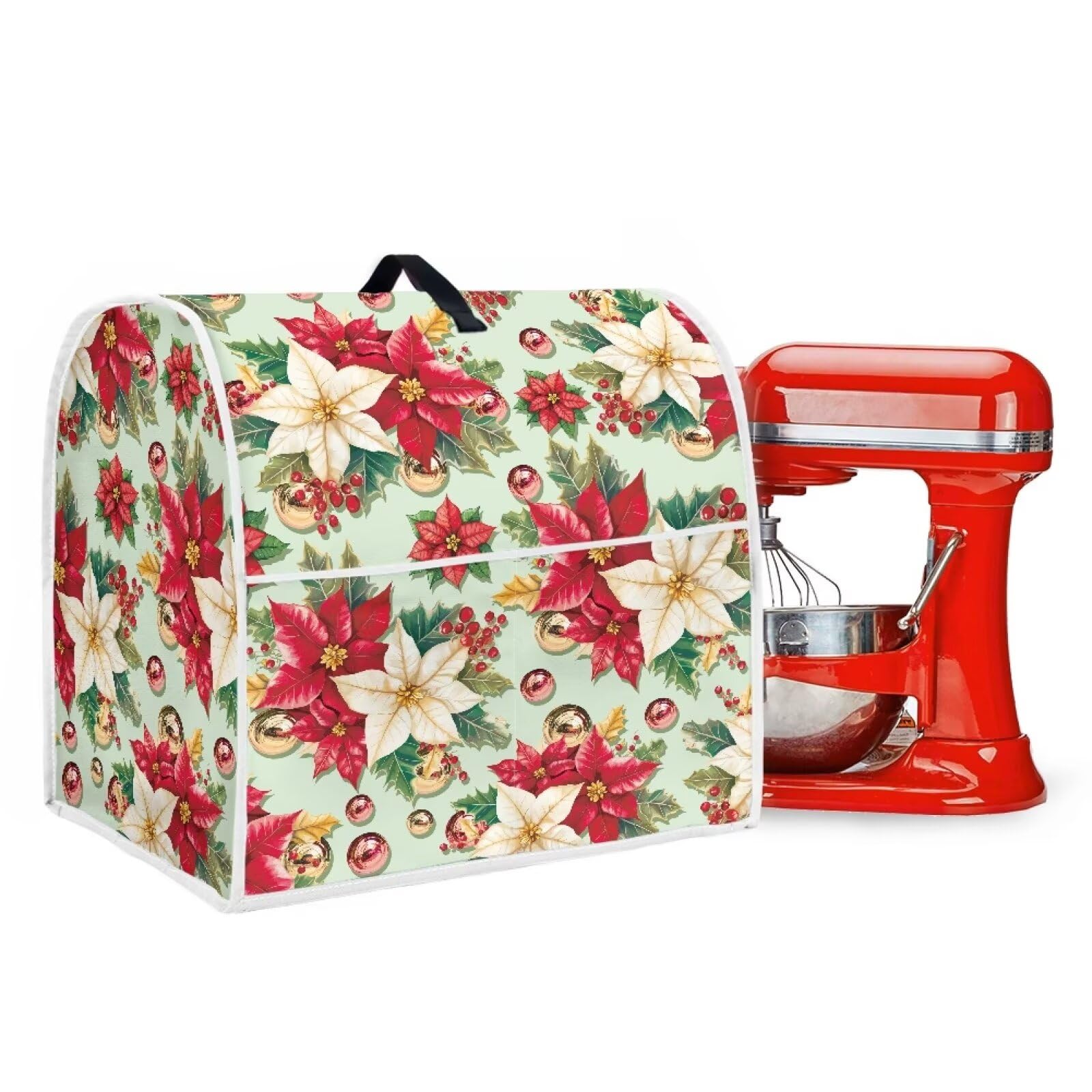 Red Poinsettia Stand Mixer Covers for Kitchen Aid 6-8 Quart Christmas Theme Cover Universal Kitchen Small Appliance Covers Washable Dust Cover for Kitchen Aid Mixer Accessories
