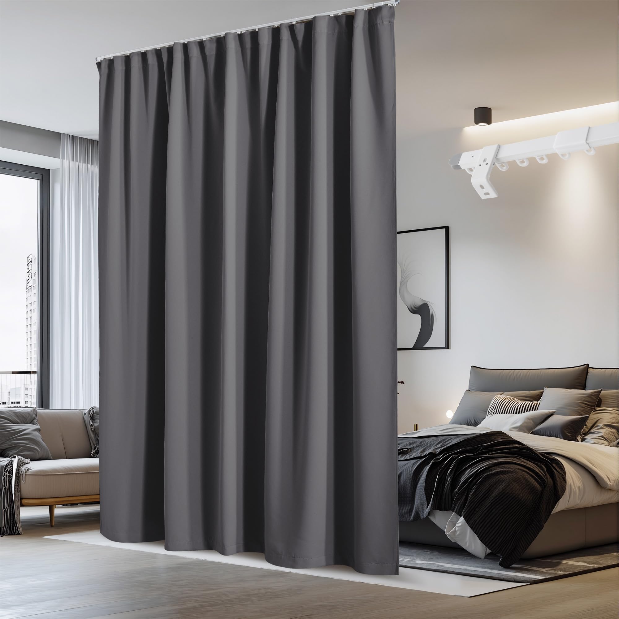 NICETOWN Room Divider Curtain &amp; Adjustable Ceiling Track Set, W100 xL84 Blackout Curtain for Sliding Door/Living Room/Office Privacy, No Light Leakage Drape Easy Installation, 1 Panel, Grey
