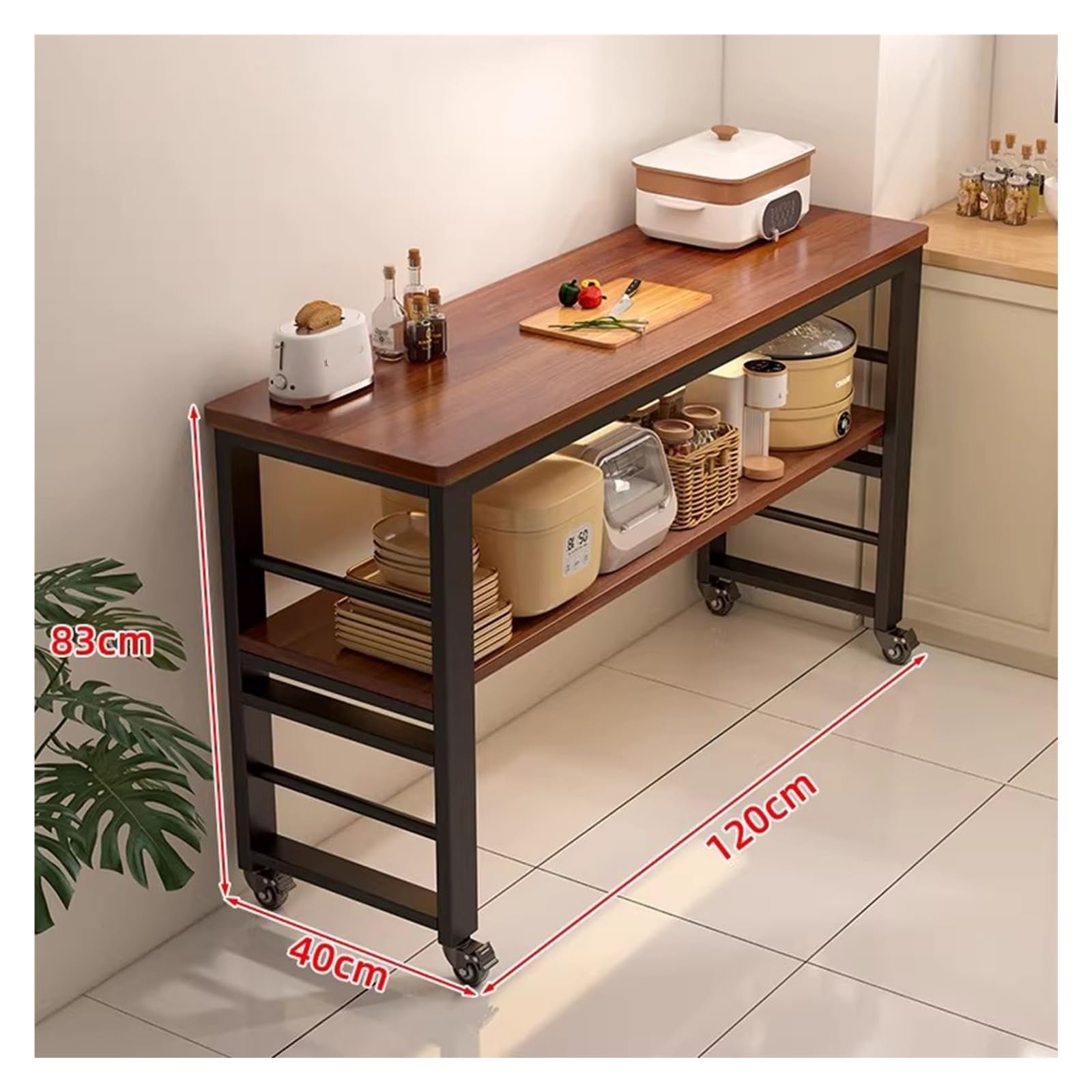 Carrello da cucina Carrello for isola da cucina con ruote con serratura Carrello portaoggetti con struttura in metallo e piano in legno(L)