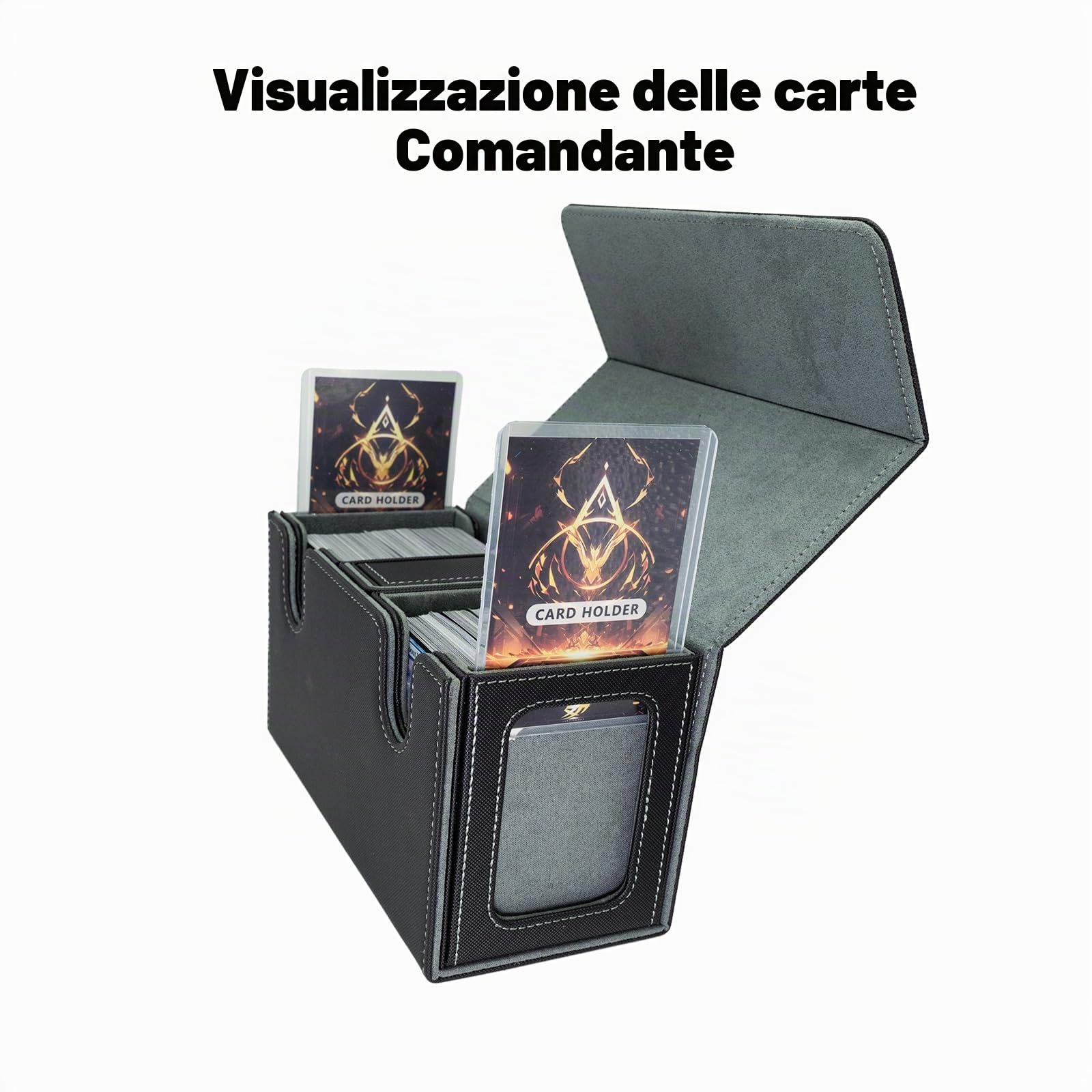 MTG Commander Deck Box Spazio per 200+ carte, scatola 3 in 1 con finestra, organizer magnetico per carte di credito, 4 divisori