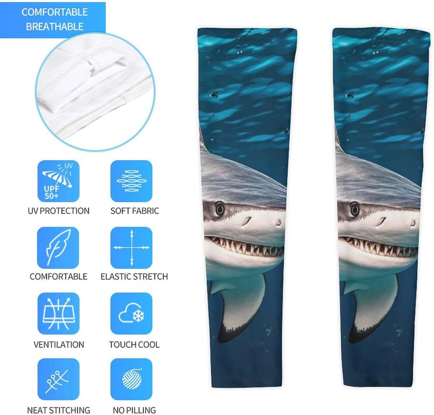 UV Sun Protection Cooling Arm Sleeves XX-Large (xx_l), Compression, Soft | Hammerhead Shark Scans The Ocean Arm Covers for Sport, Breathable, Tattoo Cover Up, Portable Arm Brace for Women Men