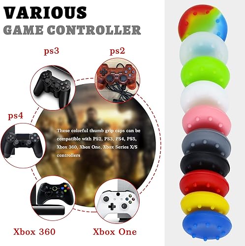 Miniatura 4 de BeautyMood 40 piezas de coloridos agarres de silicona para el pulgar, control analógico, joystick para el pulgar, cubierta para PS2, PS3, PS4, PS5,