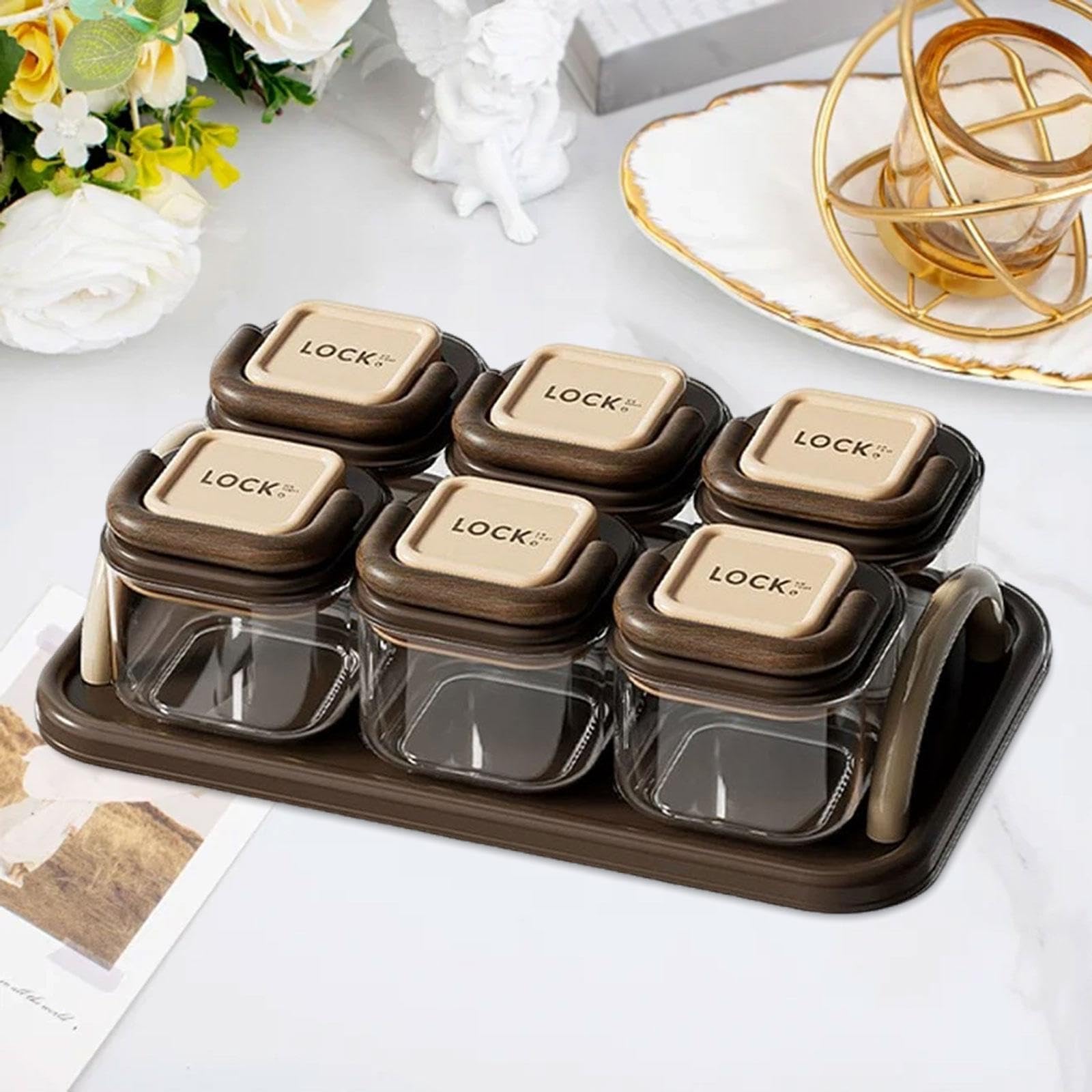 MagiDeal Plateau à fruits secs compartimenté avec couvercle, bocal à biscuits hermétique, récipient à bonbons et noix pour mariage, fête, cuisine, Thanksgiving, Couleur Du Bois, 6 Bols