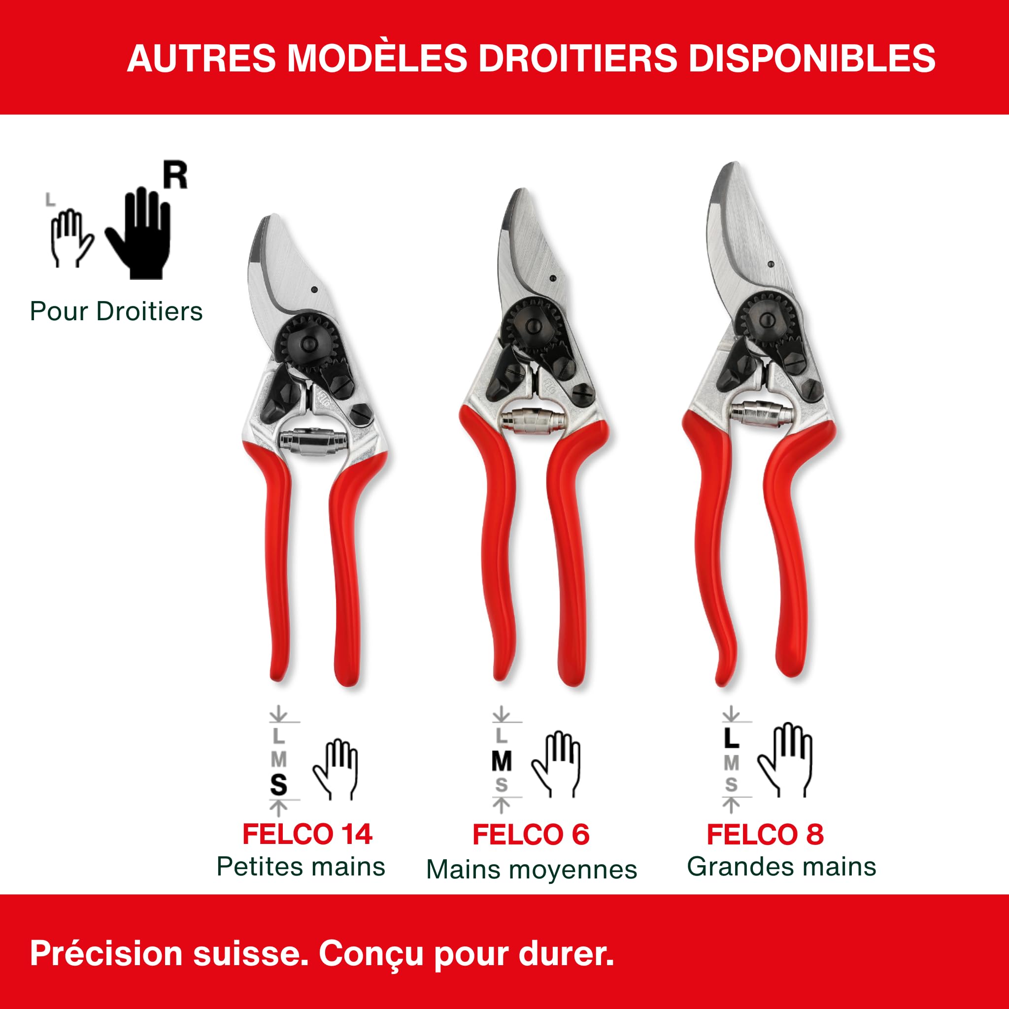 FELCO 13 sécateur droitier grandes mains à prise deux mains, coupe 30 mm