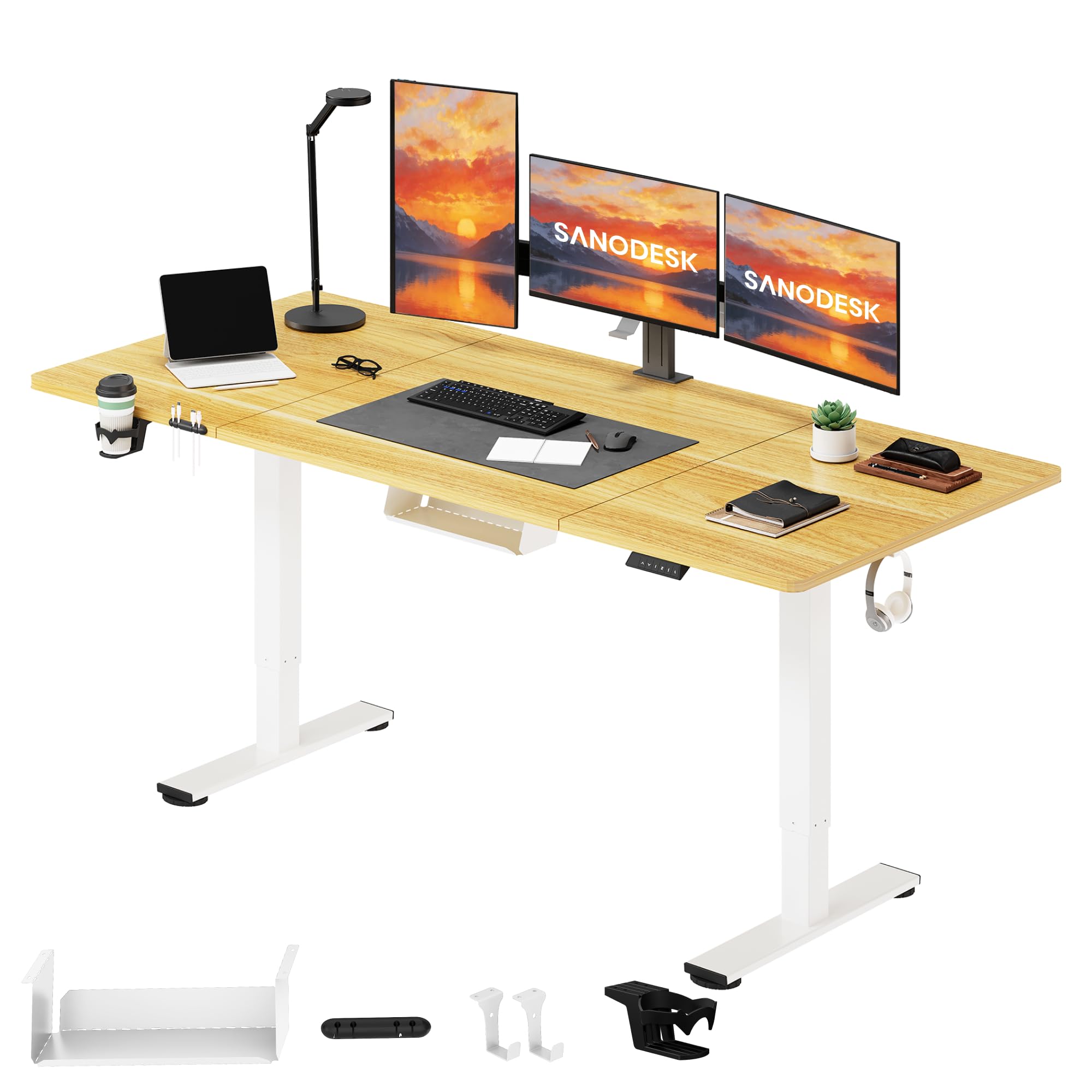 SANODESK Electric Standing Desk 180 * 80 Height Adjustable Desk With Memory Smart Panel Sit Stand Table With Cable Management for Home Office, Maple