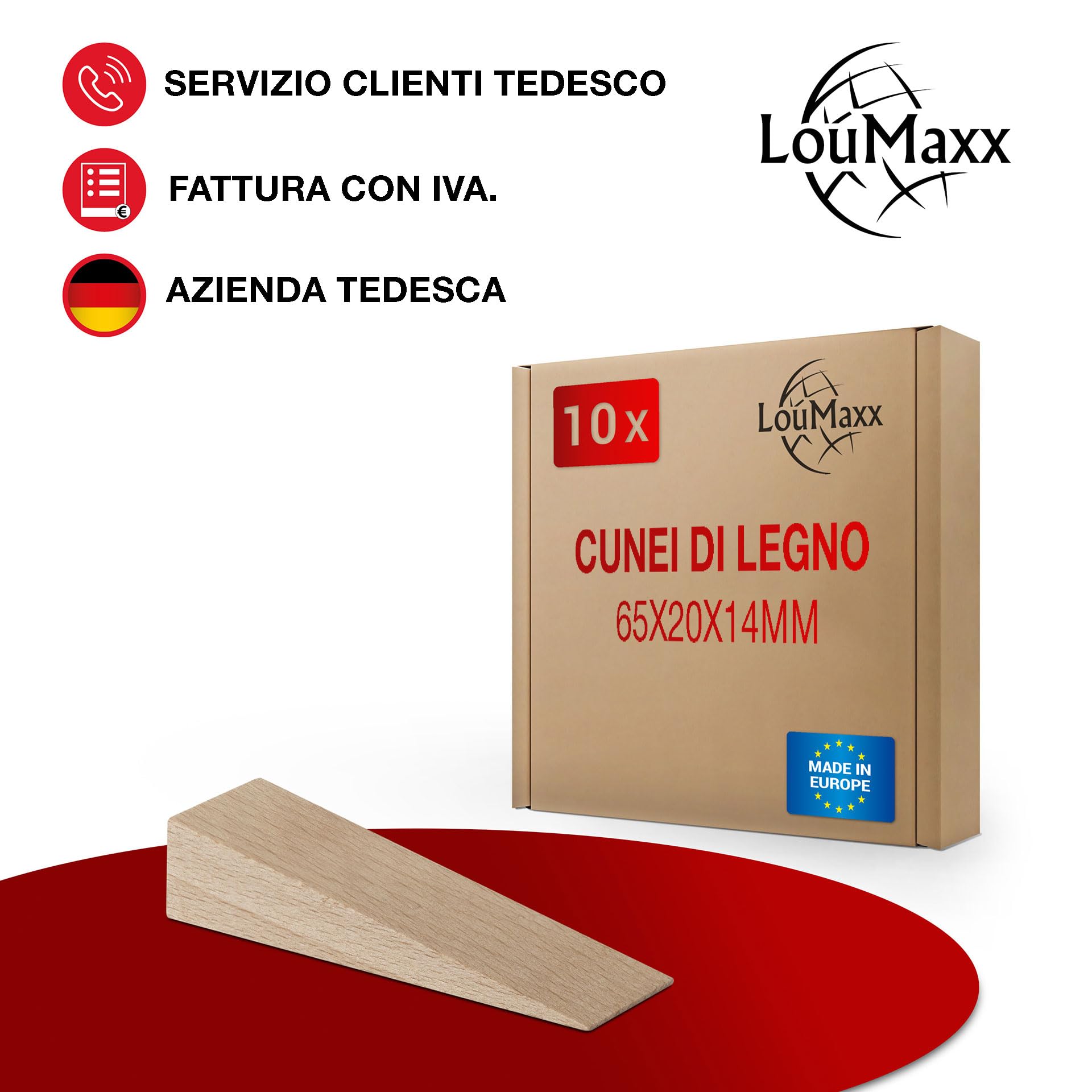 LouMaxx Set di 10 cunei in legno di faggio naturale – duri come cuneo turco – cunei di montaggio – made in Europe