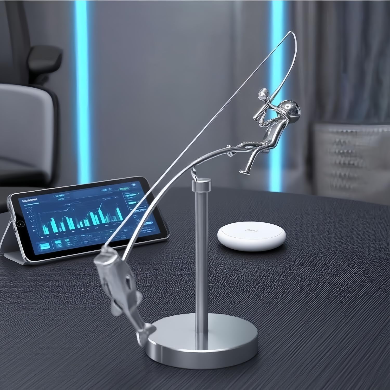 The Fisherman Balancing Sculpture,Kinetic Fishing Sculpture - Balance Art for Your Space,Fisherman Kinetic Balancing Desk Toy,Stainless Steel Balance Fishing Physics Toy